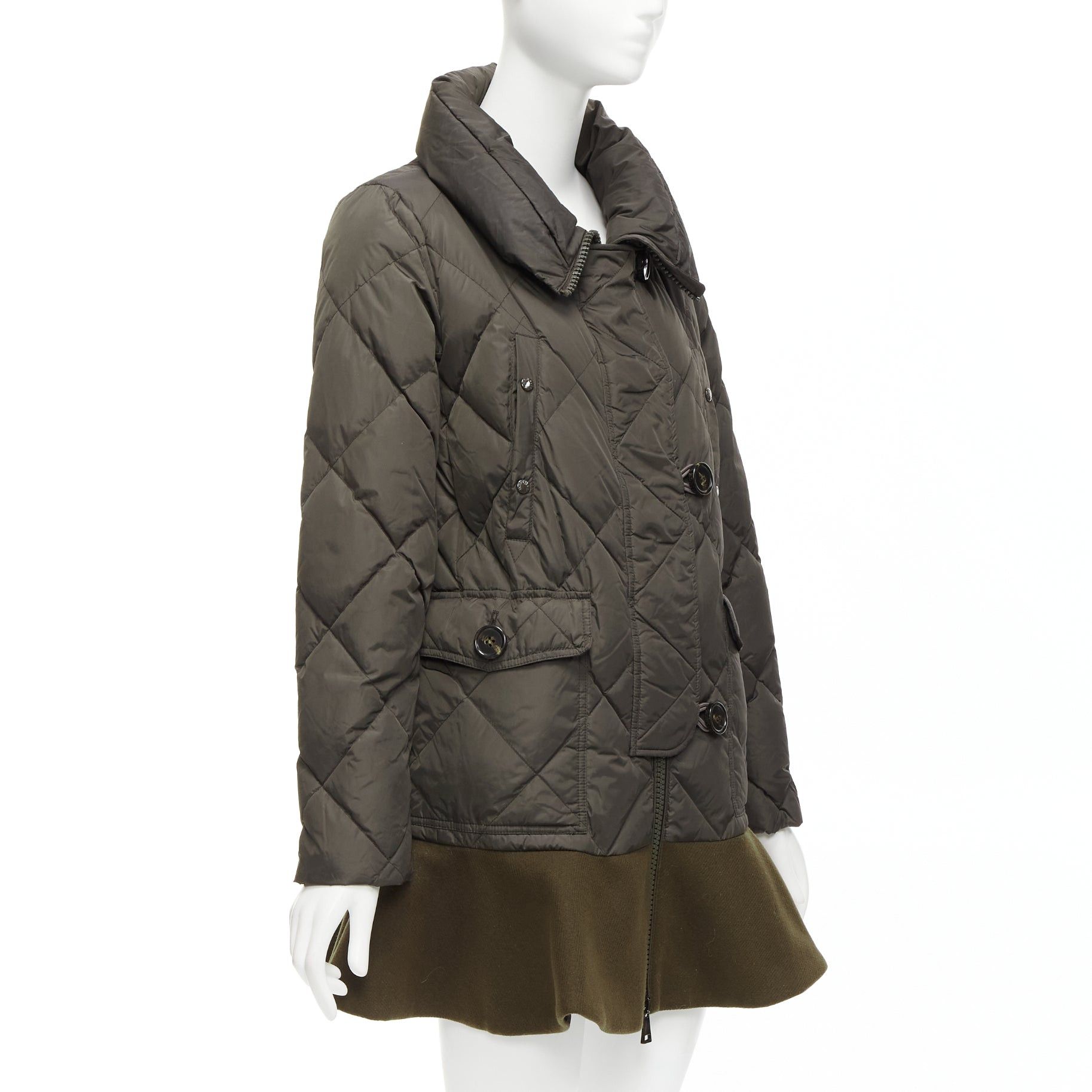 Moncler MONCLER Norme Afnor khaki quilted virgin wool blend frill hem coat Sz1 M Size S / US 4 / IT 40 - 4 Thumbnail