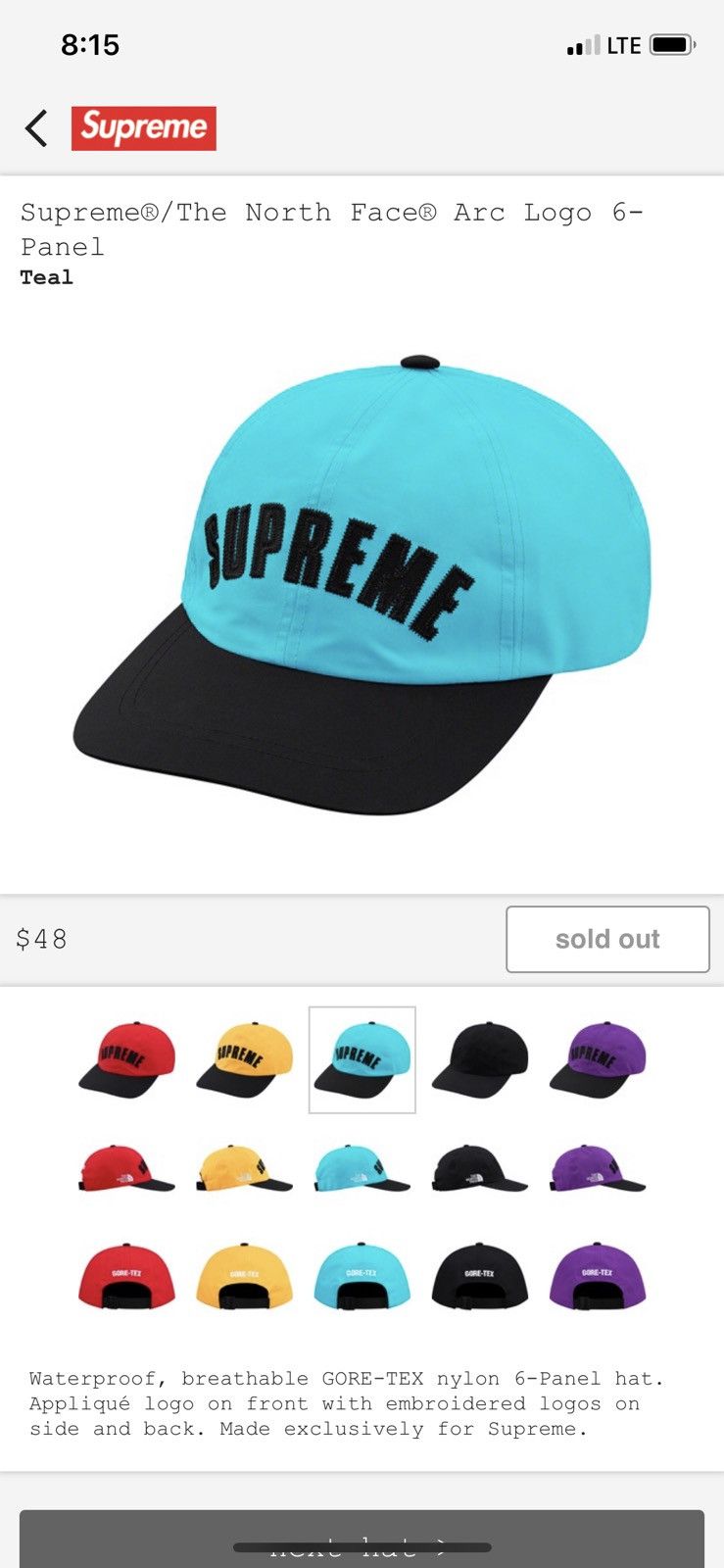 Supreme The North Face Supreme The North Face Arc Logo 6 Panel Hat Teal Grailed