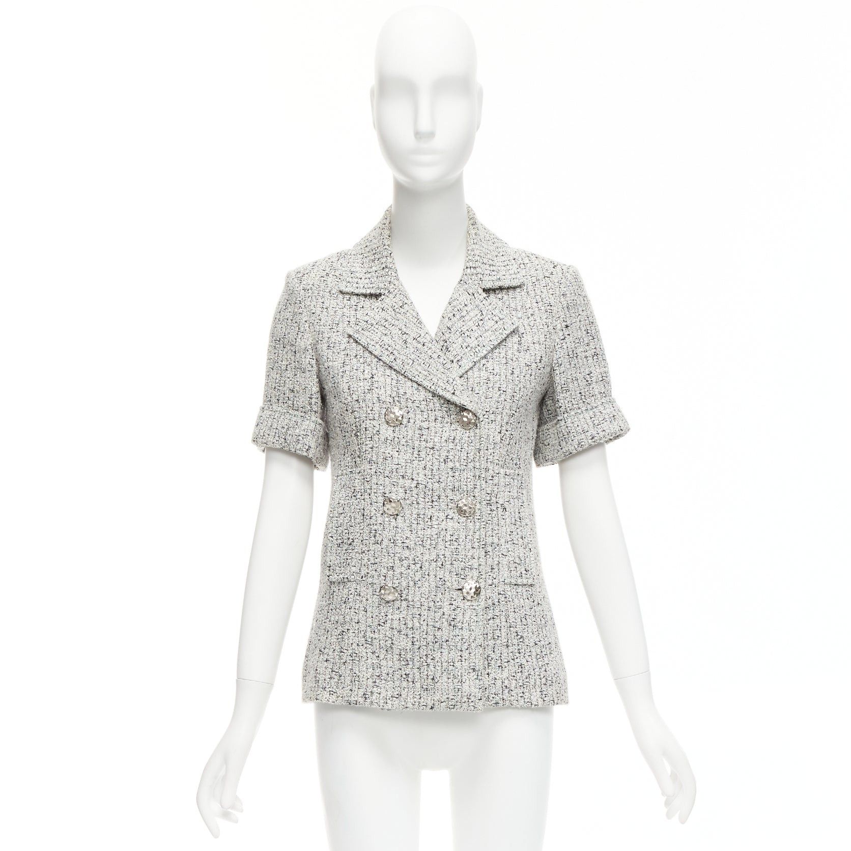 Chanel CHANEL 2016 Fantasy Tweed silver CC buttons cuffed sleeves jacket FR36 S Size S / US 4 / IT 40 - 10 Thumbnail