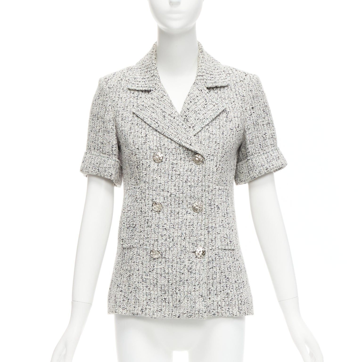 Chanel CHANEL 2016 Fantasy Tweed silver CC buttons cuffed sleeves jacket FR36 S Size S / US 4 / IT 40 - 3 Thumbnail
