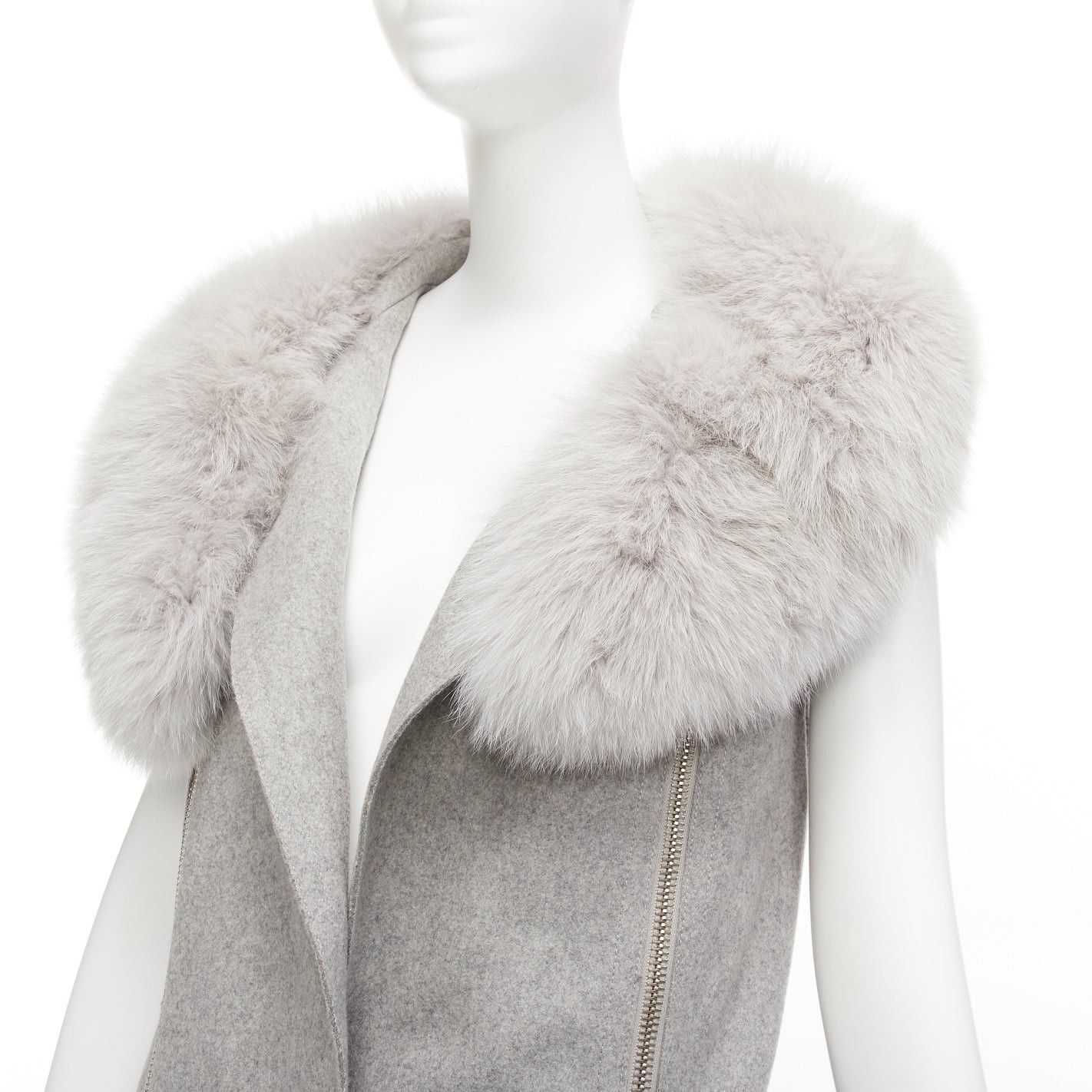 Alexander Wang ALEXANDER WANG Saga Furs grey fur collar virgin wool blend  vest dress US4 S | Grailed