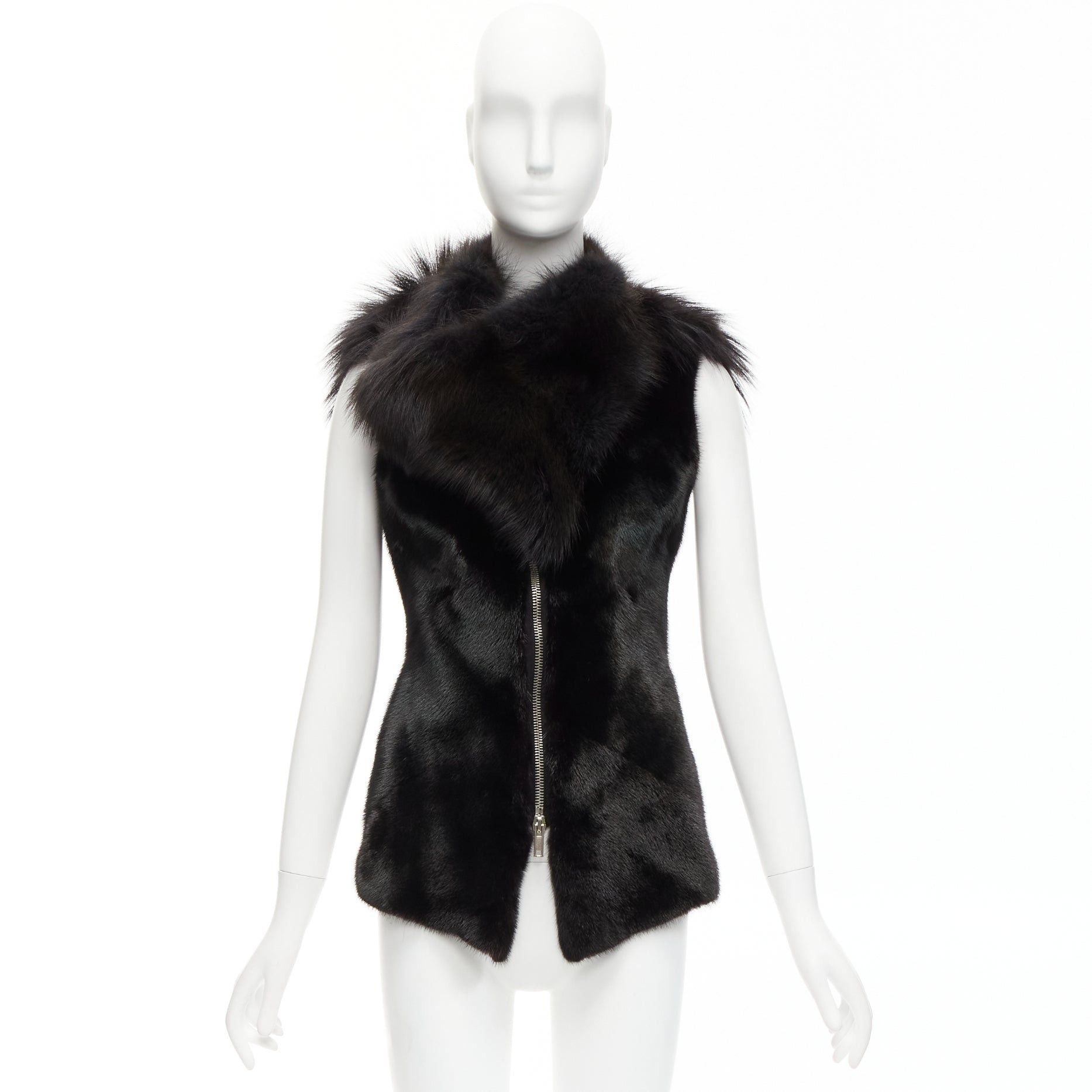 Rick Owens rare RICK OWENS Palais Royale black mixed fur asymmetric zipper vest top jacket Size S / US 4 / IT 40 - 10 Thumbnail