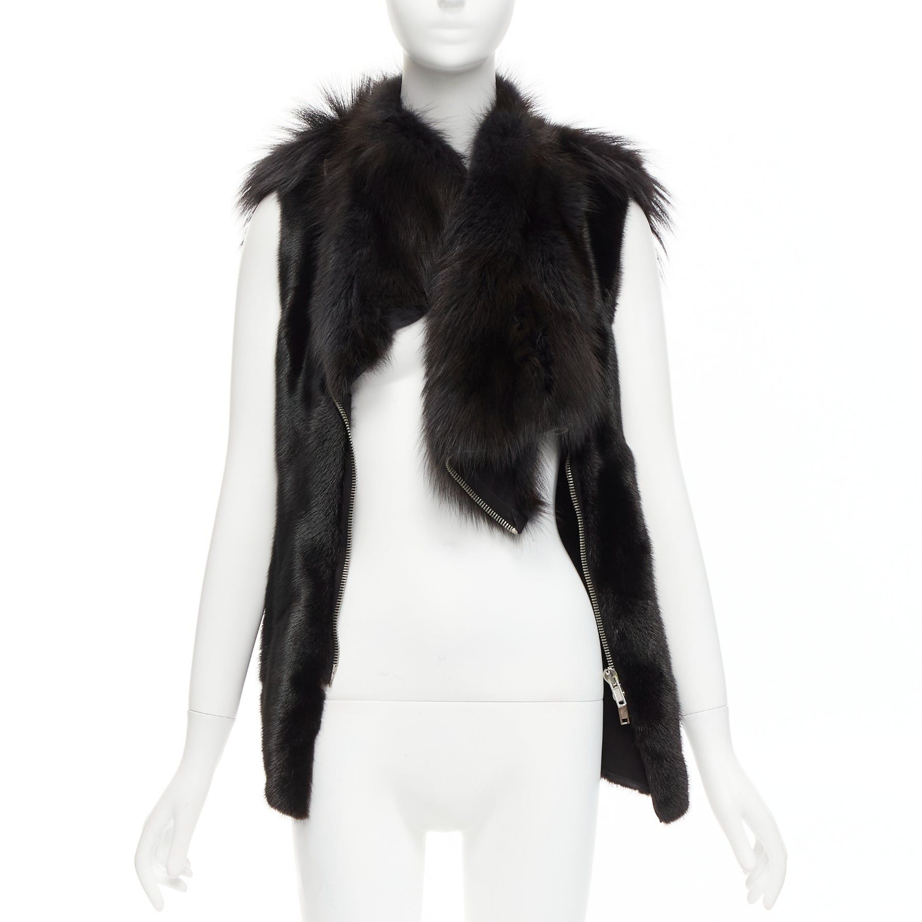 Rick Owens rare RICK OWENS Palais Royale black mixed fur asymmetric zipper vest top jacket Size S / US 4 / IT 40 - 3 Thumbnail