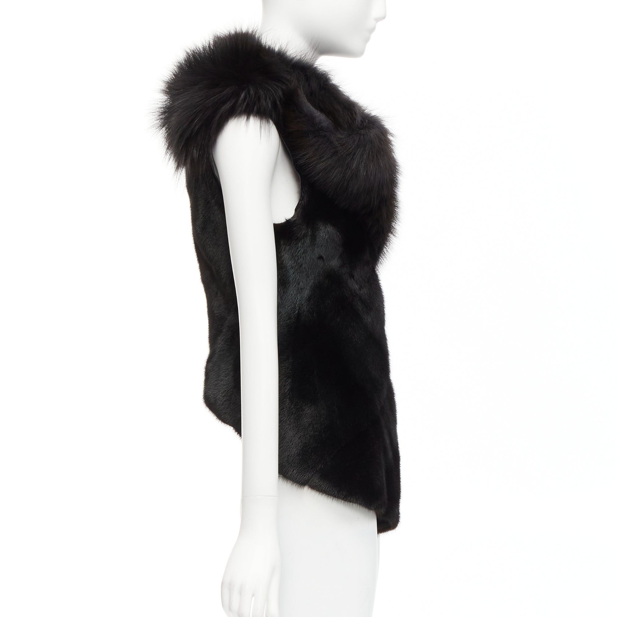 Rick Owens rare RICK OWENS Palais Royale black mixed fur asymmetric zipper vest top jacket Size S / US 4 / IT 40 - 5 Thumbnail