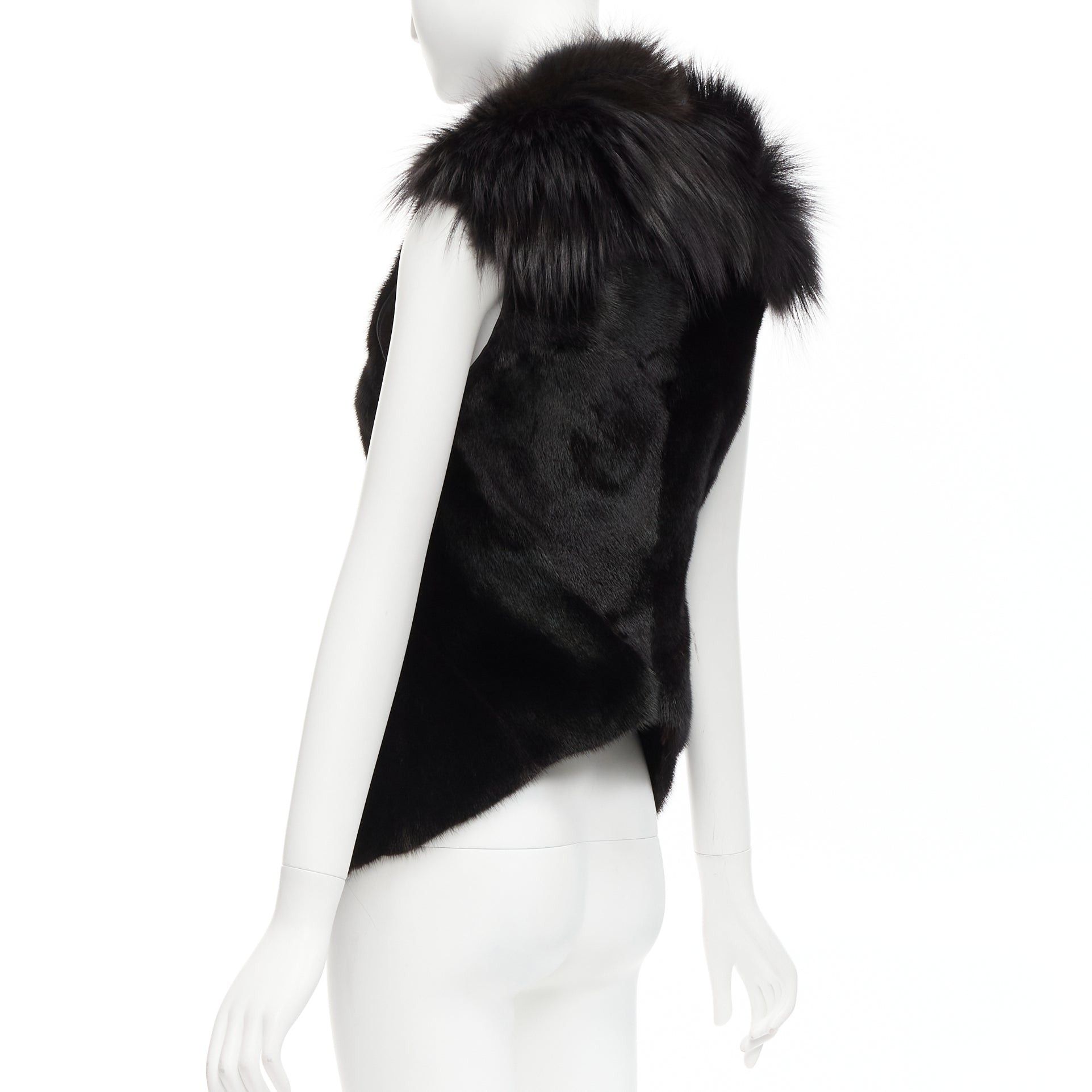 Rick Owens rare RICK OWENS Palais Royale black mixed fur asymmetric zipper vest top jacket Size S / US 4 / IT 40 - 7 Thumbnail