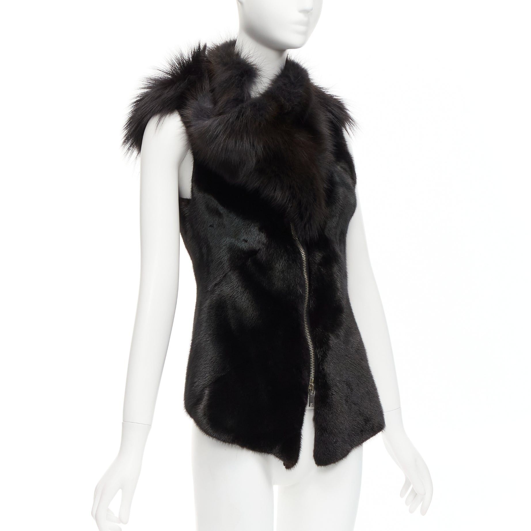 Rick Owens rare RICK OWENS Palais Royale black mixed fur asymmetric zipper vest top jacket Size S / US 4 / IT 40 - 4 Thumbnail