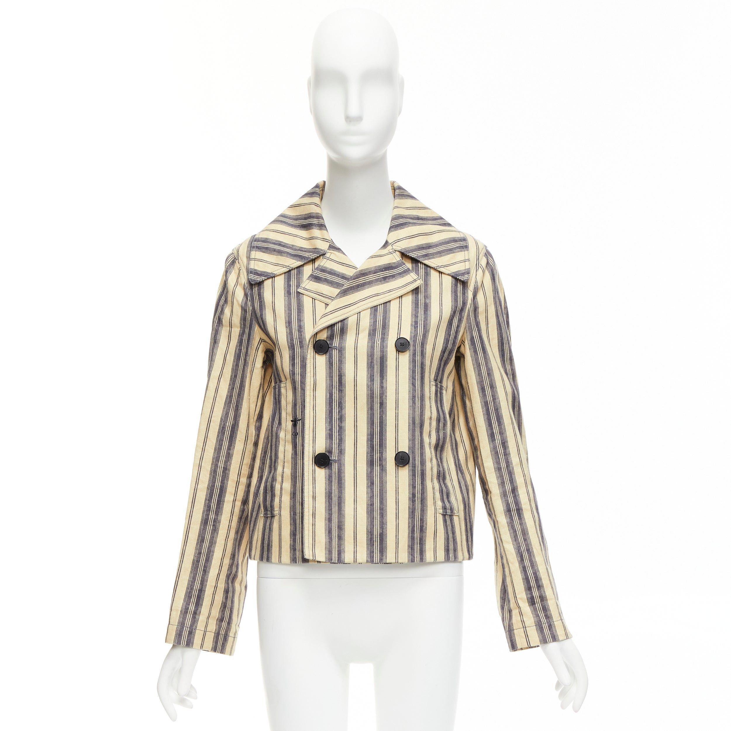 Dior CHRISTIAN DIOR 2020 Runway beige striped linen blend double breasted blazer FR36 S Size S / US 4 / IT 40 - 10 Thumbnail