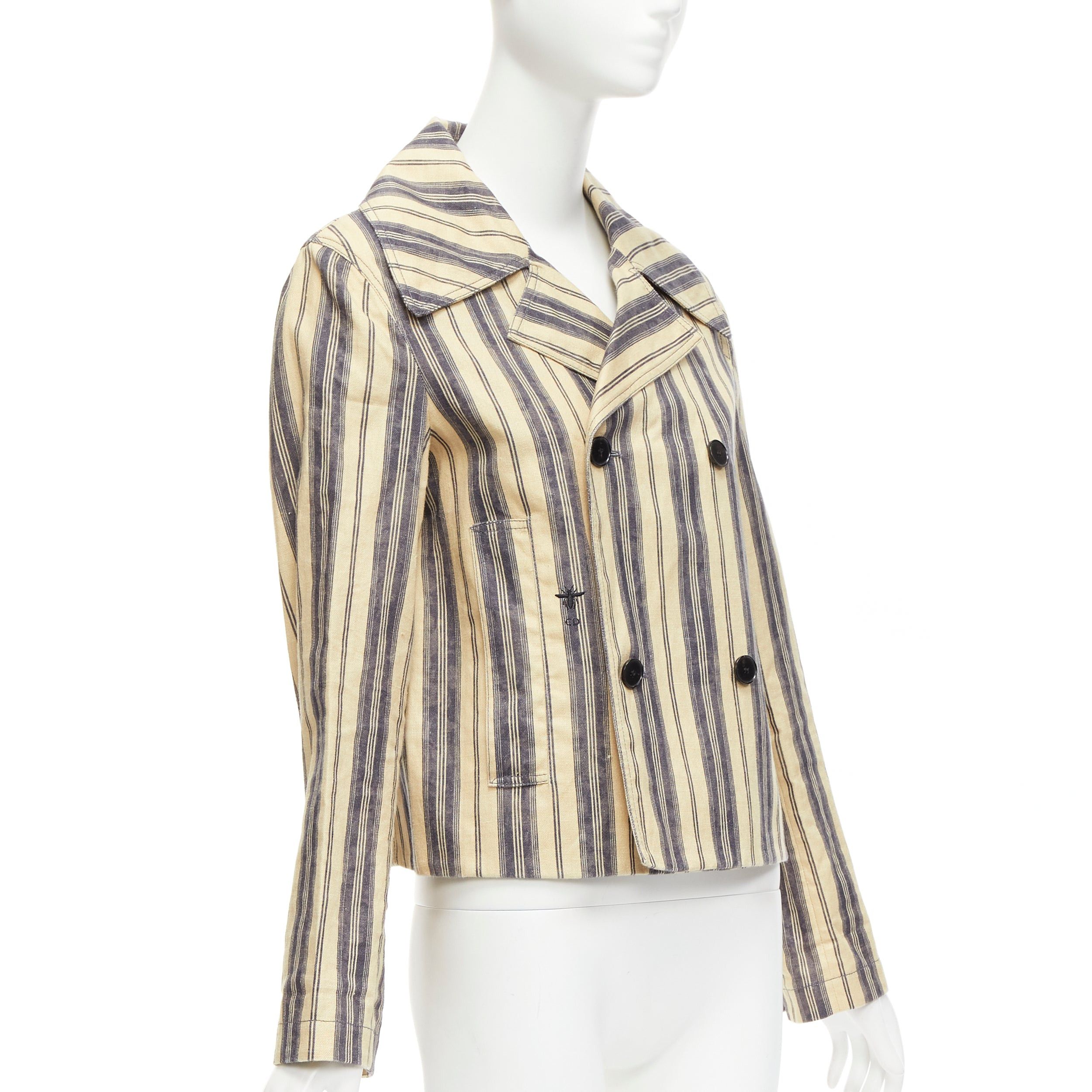 Dior CHRISTIAN DIOR 2020 Runway beige striped linen blend double breasted blazer FR36 S Size S / US 4 / IT 40 - 4 Thumbnail
