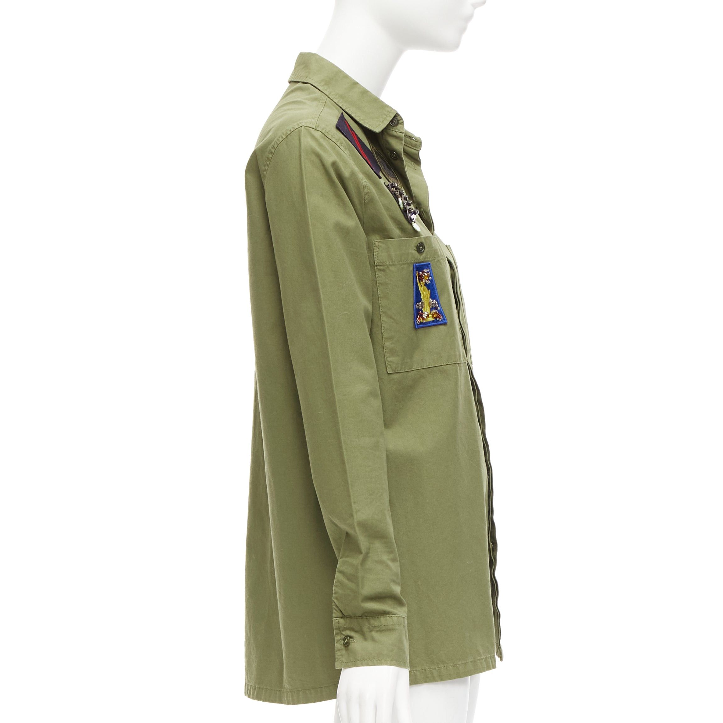 MR & MRS ITALY MR AND MRS ITALY khaki green beaded badges military safari shirt IT38 XS Size XS / US 0-2 / IT 36-38 - 4 Thumbnail