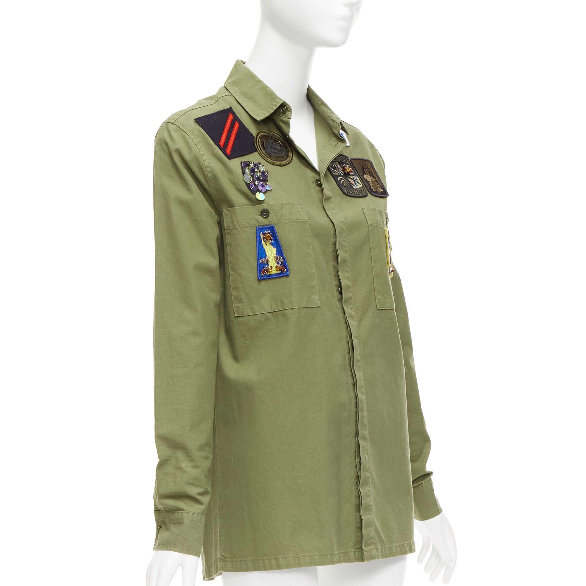 MR & MRS ITALY MR AND MRS ITALY khaki green beaded badges military safari shirt IT38 XS Size XS / US 0-2 / IT 36-38 - 3 Thumbnail