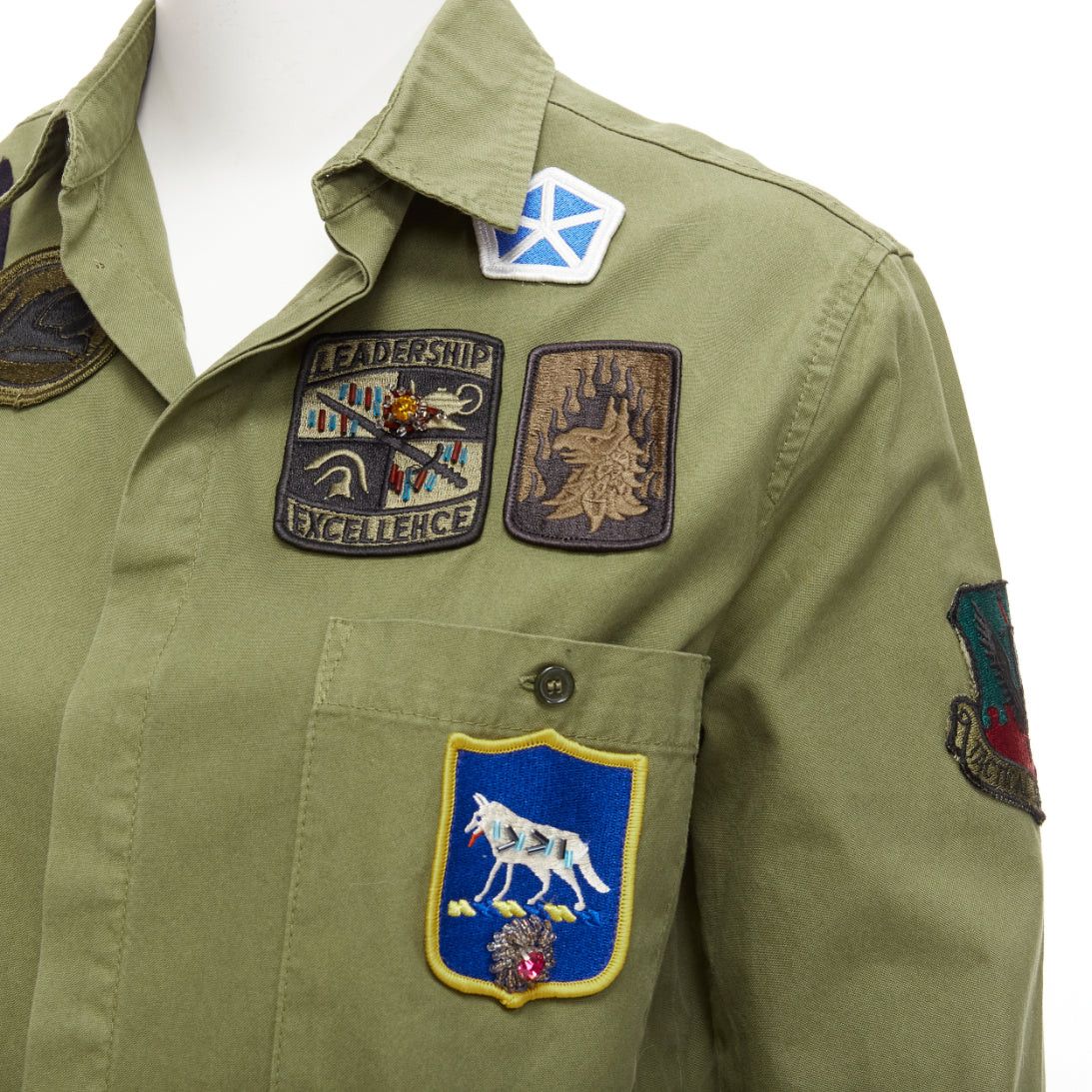 MR & MRS ITALY MR AND MRS ITALY khaki green beaded badges military safari shirt IT38 XS Size XS / US 0-2 / IT 36-38 - 7 Thumbnail