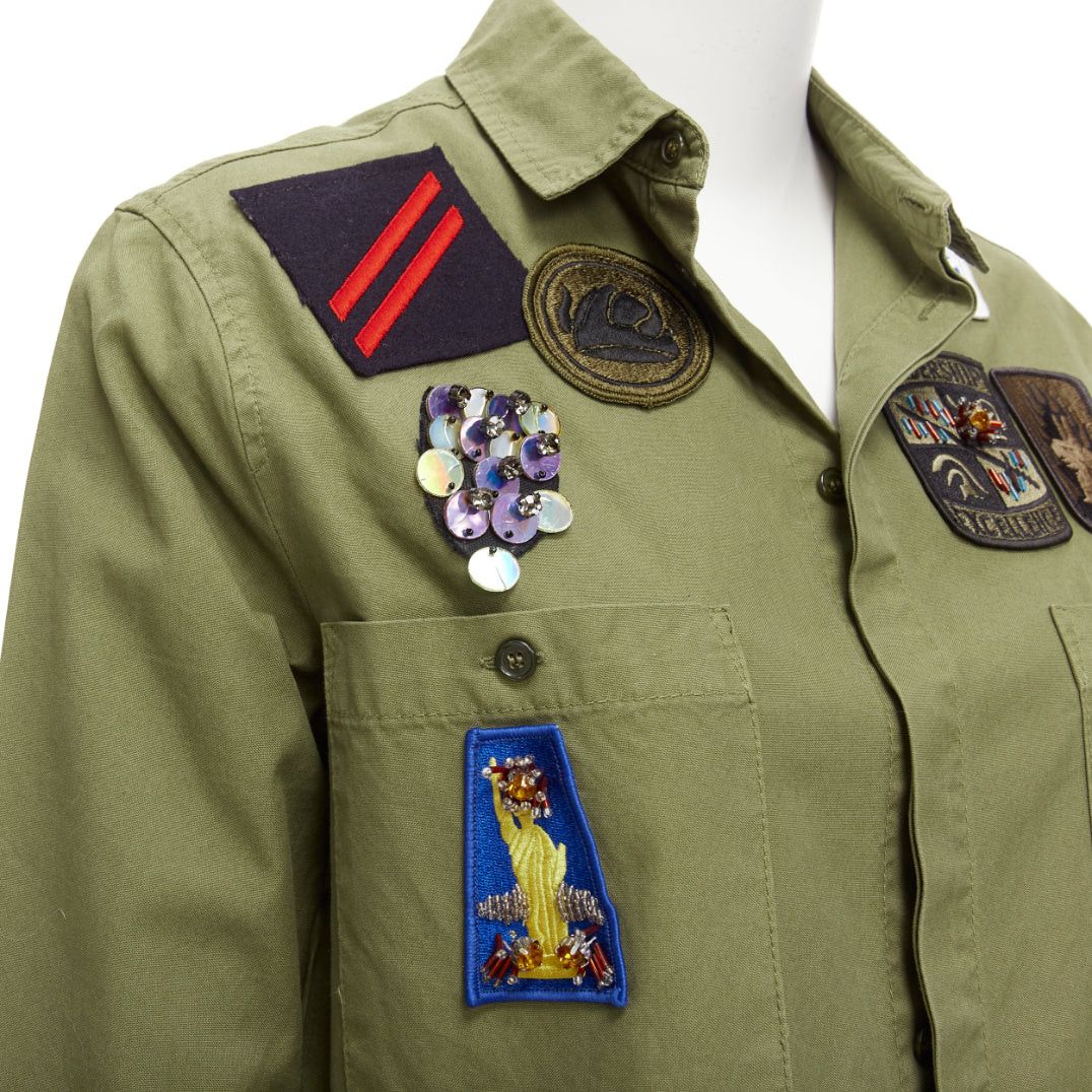 MR & MRS ITALY MR AND MRS ITALY khaki green beaded badges military safari shirt IT38 XS Size XS / US 0-2 / IT 36-38 - 2 Thumbnail