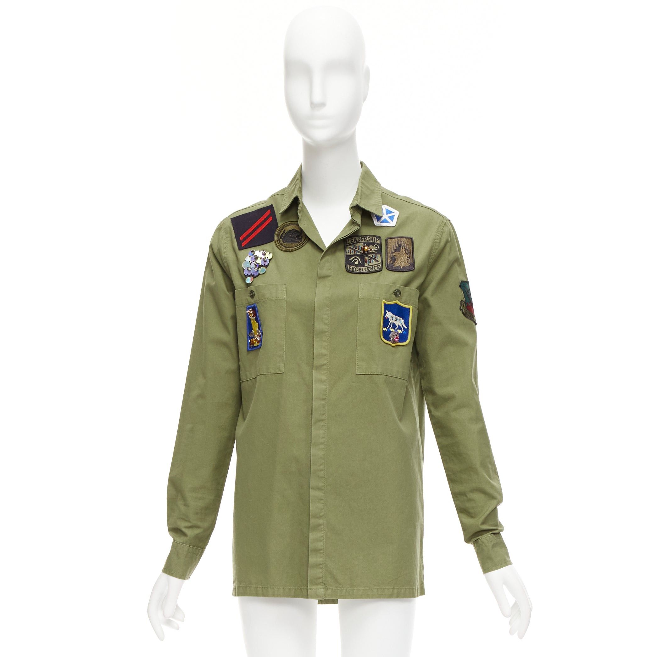 MR & MRS ITALY MR AND MRS ITALY khaki green beaded badges military safari shirt IT38 XS Size XS / US 0-2 / IT 36-38 - 9 Thumbnail