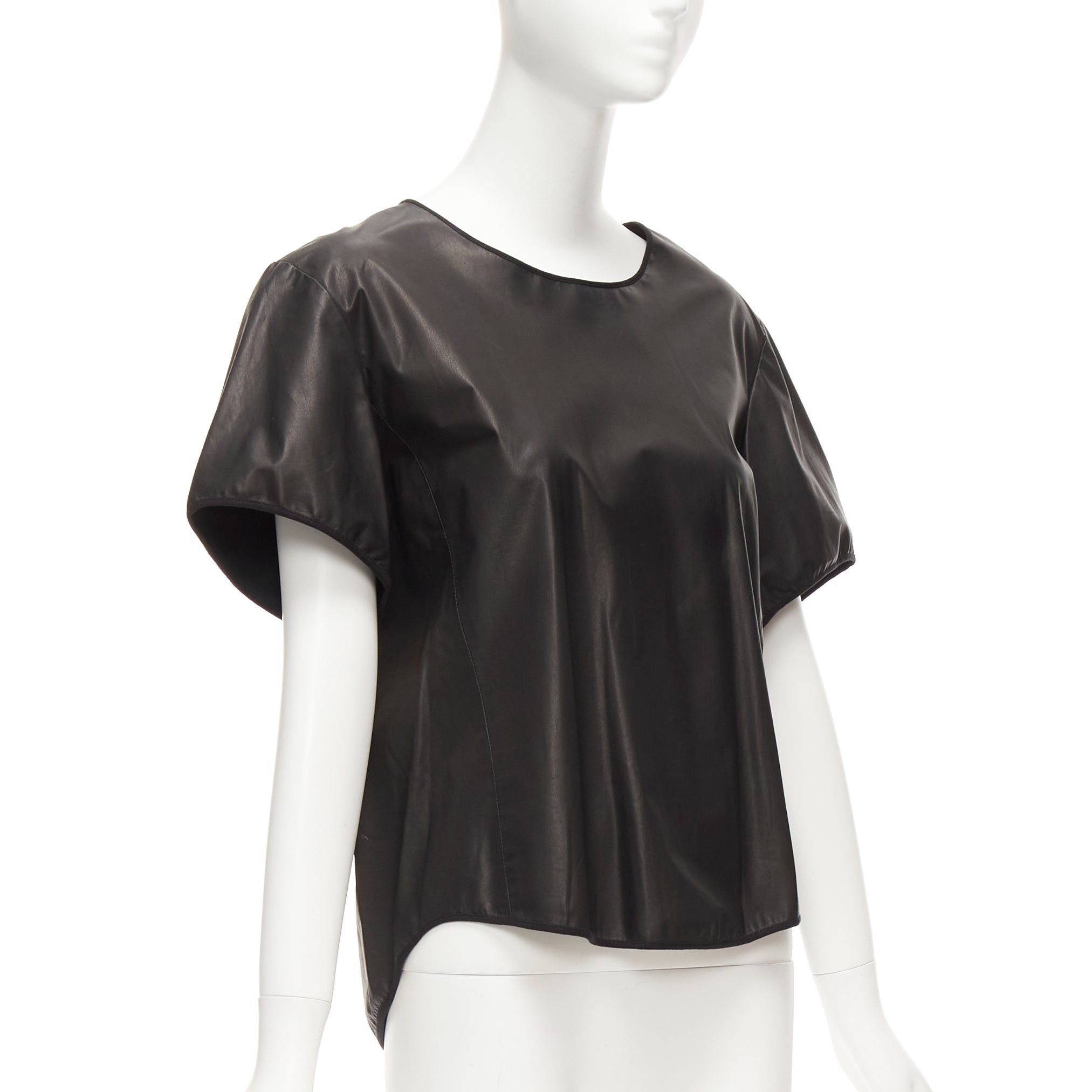 Theory THEYSKENS THEORY black 100% calf leather 3D flare sleeve hi low hem top S Size S / US 4 / IT 40 - 3 Thumbnail