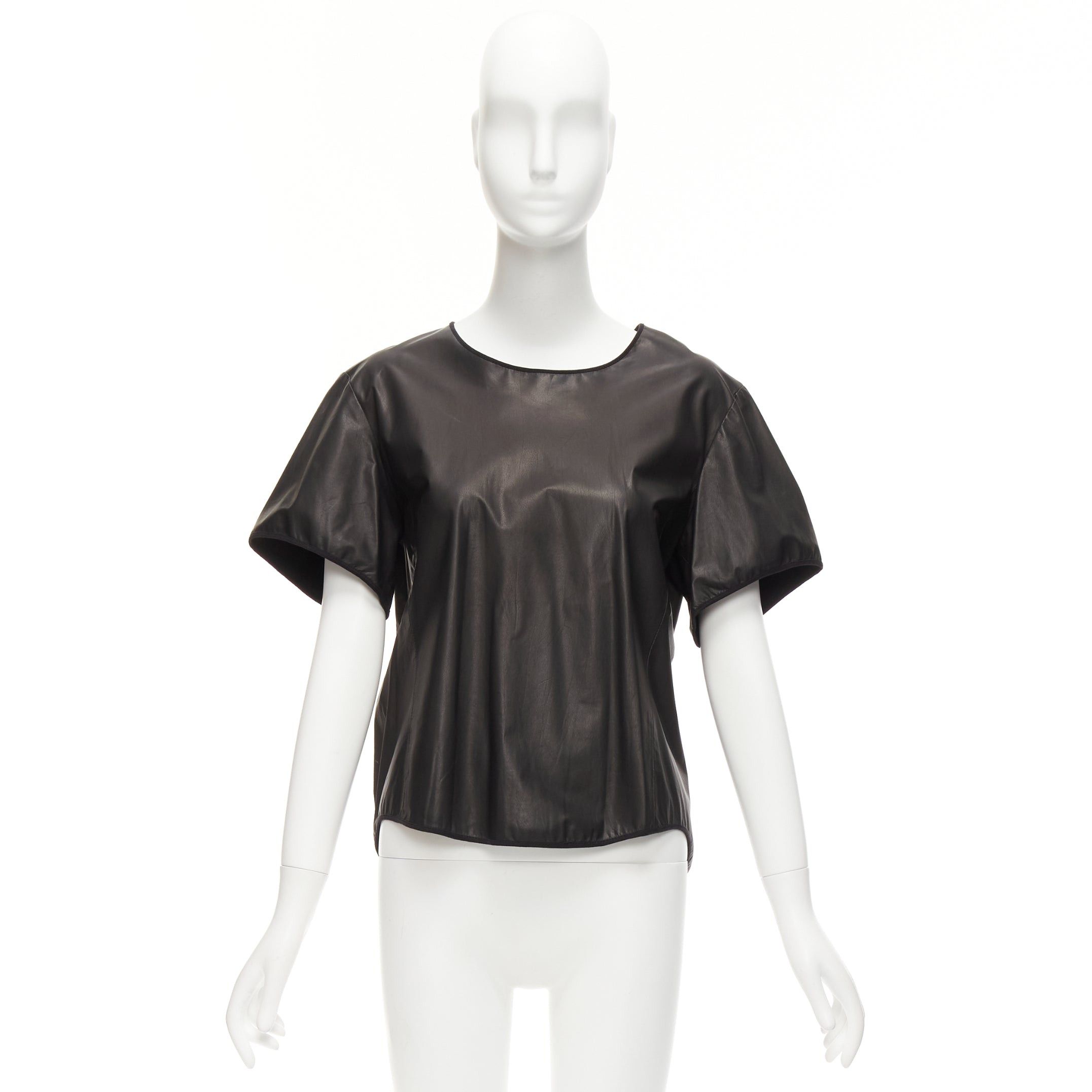 Theory THEYSKENS THEORY black 100% calf leather 3D flare sleeve hi low hem top S Size S / US 4 / IT 40 - 9 Thumbnail