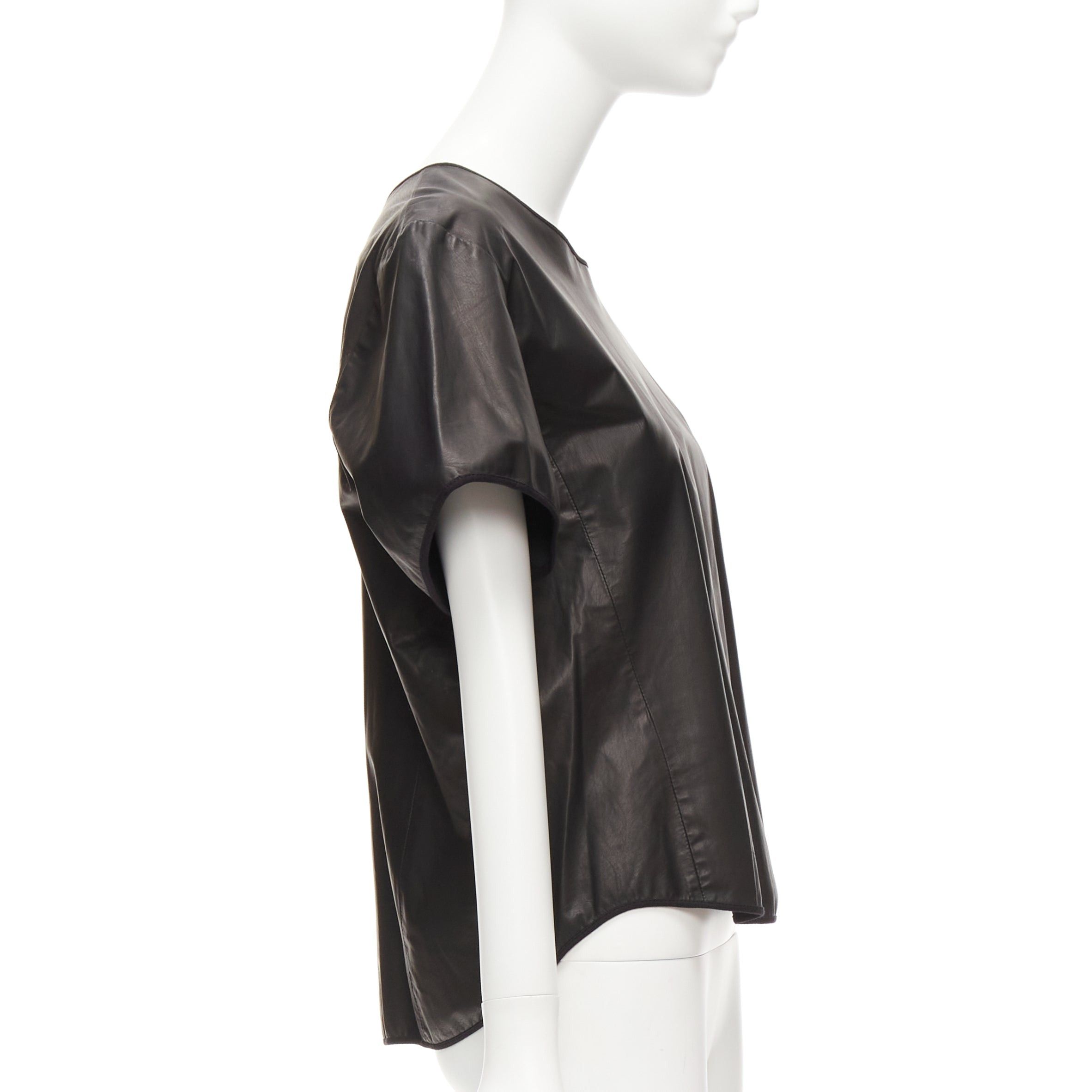 Theory THEYSKENS THEORY black 100% calf leather 3D flare sleeve hi low hem top S Size S / US 4 / IT 40 - 4 Thumbnail