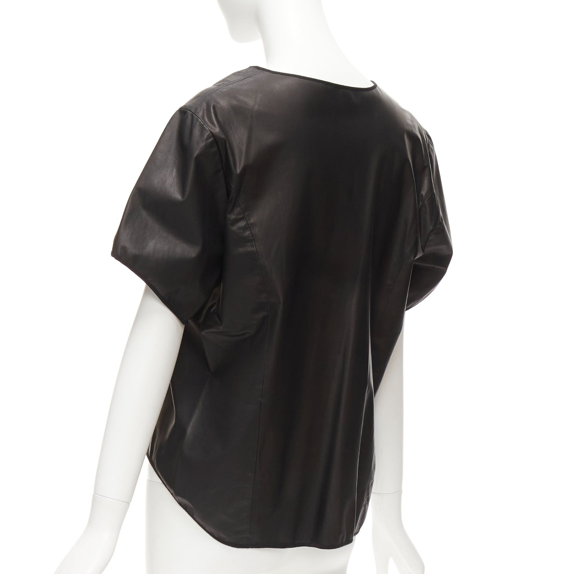 Theory THEYSKENS THEORY black 100% calf leather 3D flare sleeve hi low hem top S Size S / US 4 / IT 40 - 6 Thumbnail