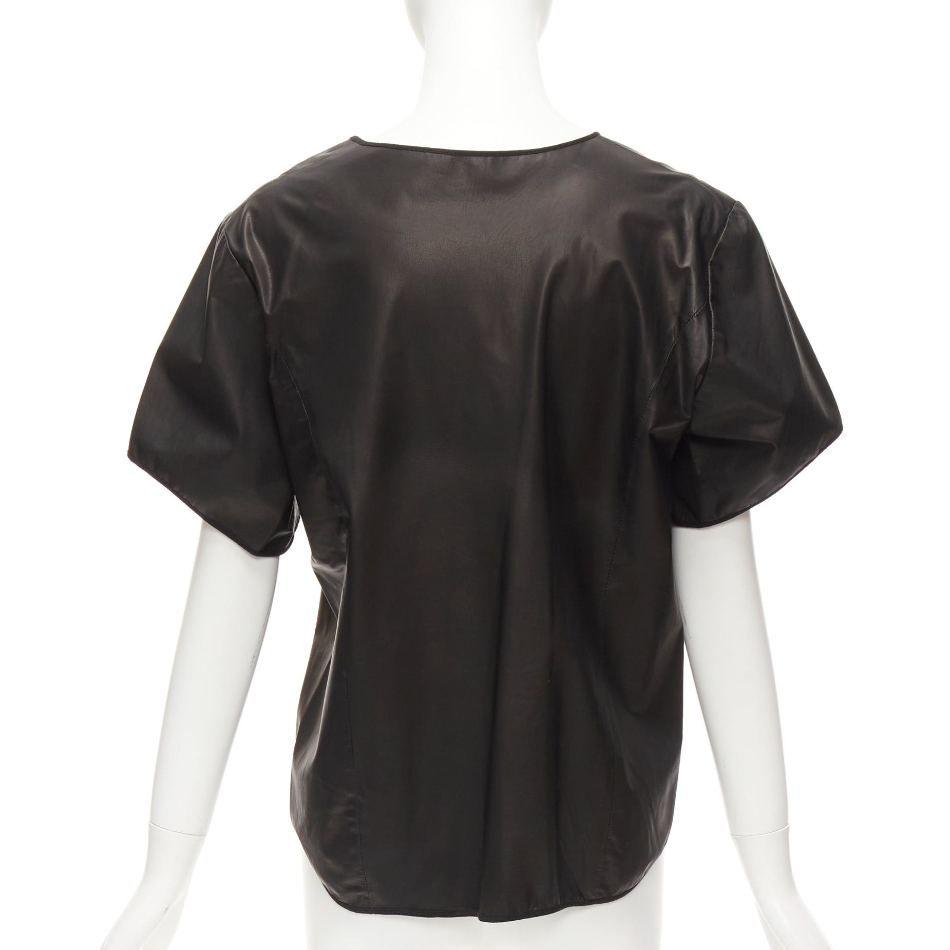 Theory THEYSKENS THEORY black 100% calf leather 3D flare sleeve hi low hem top S Size S / US 4 / IT 40 - 5 Thumbnail