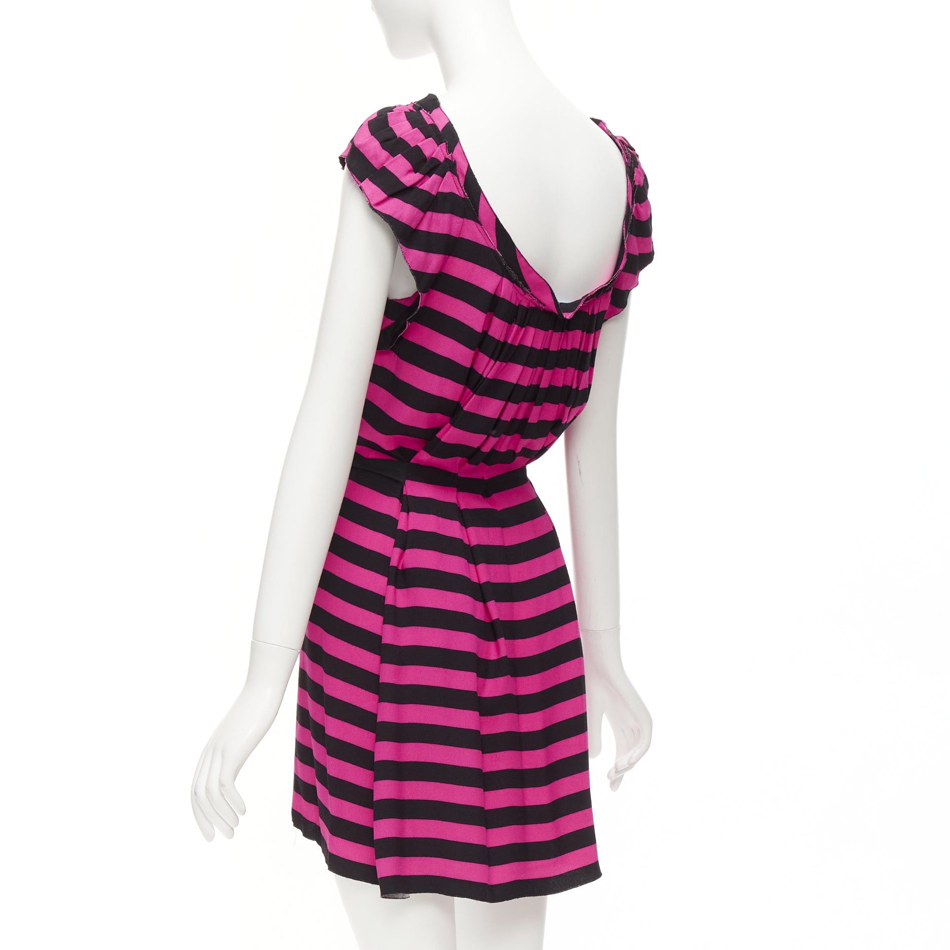 Prada PRADA black hot pink striped pleated drop neck ribbon belt mini dress IT38 XS Size XS / US 0-2 / IT 36-38 - 6 Thumbnail