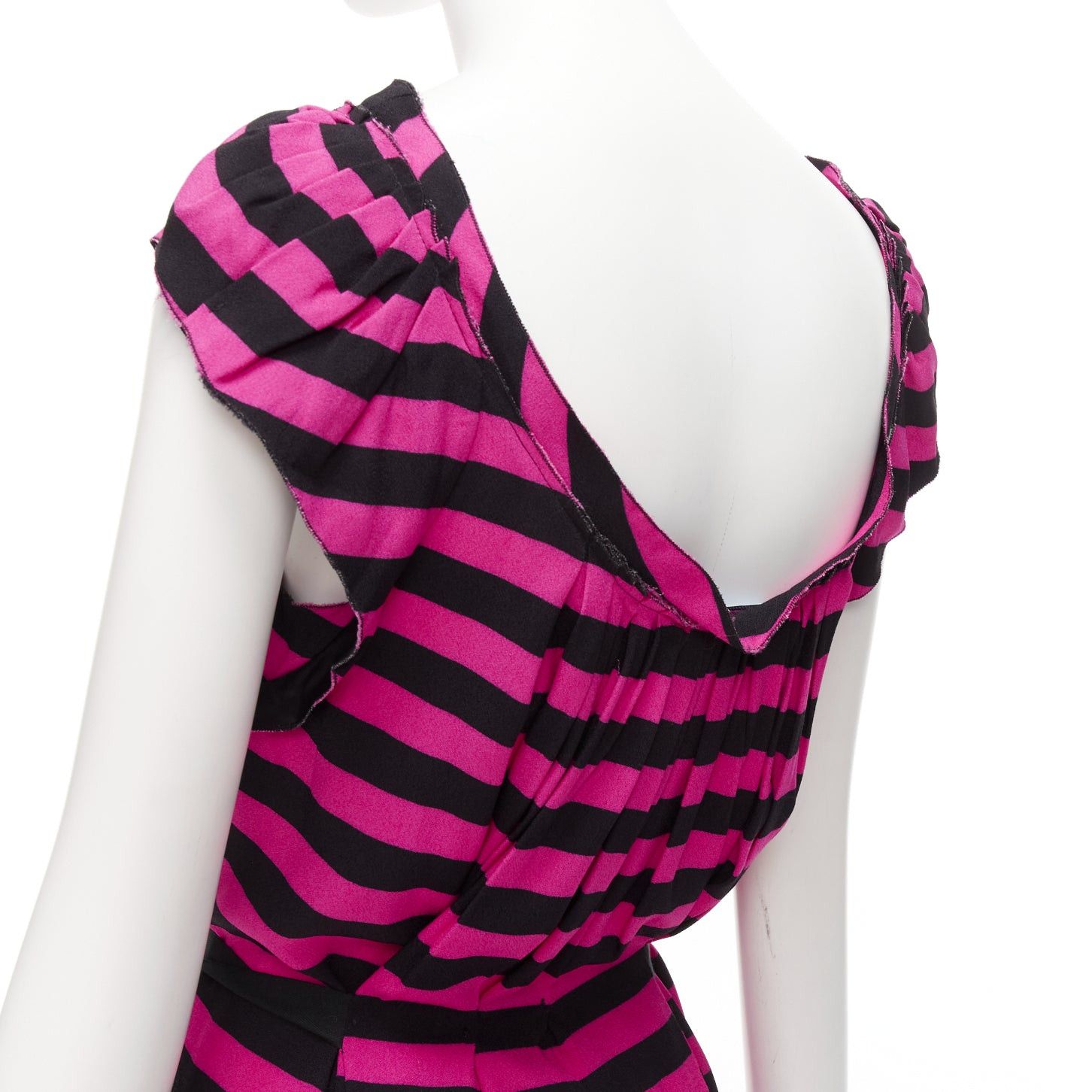 Prada PRADA black hot pink striped pleated drop neck ribbon belt mini dress IT38 XS Size XS / US 0-2 / IT 36-38 - 7 Thumbnail