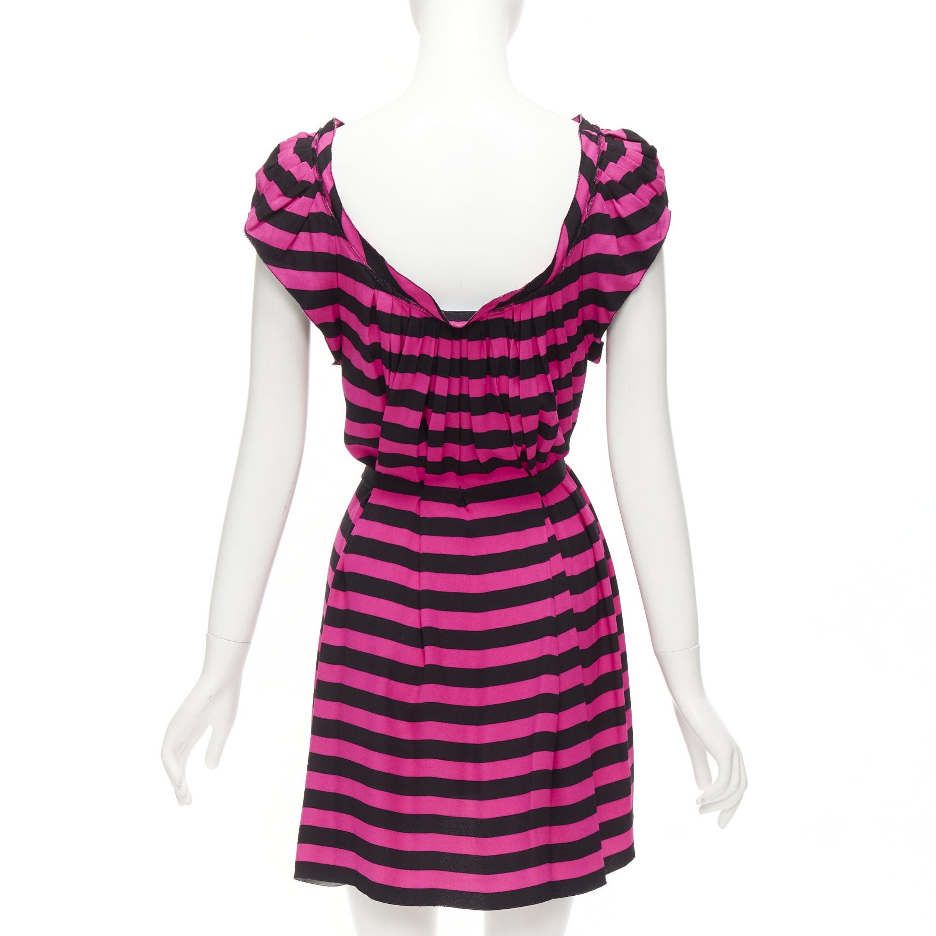 Prada PRADA black hot pink striped pleated drop neck ribbon belt mini dress IT38 XS Size XS / US 0-2 / IT 36-38 - 5 Thumbnail
