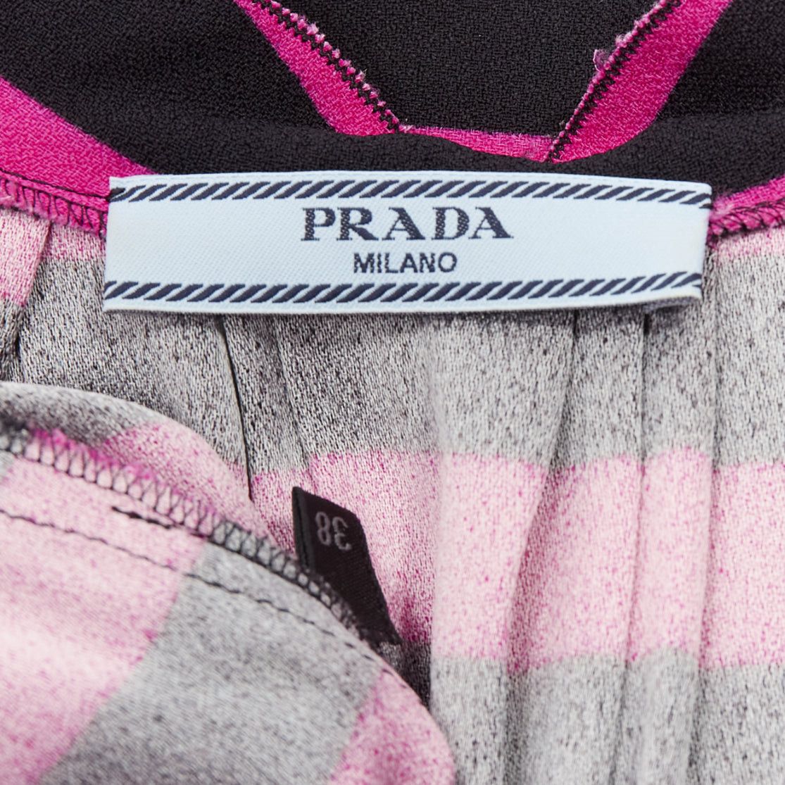 Prada PRADA black hot pink striped pleated drop neck ribbon belt mini dress IT38 XS Size XS / US 0-2 / IT 36-38 - 8 Thumbnail