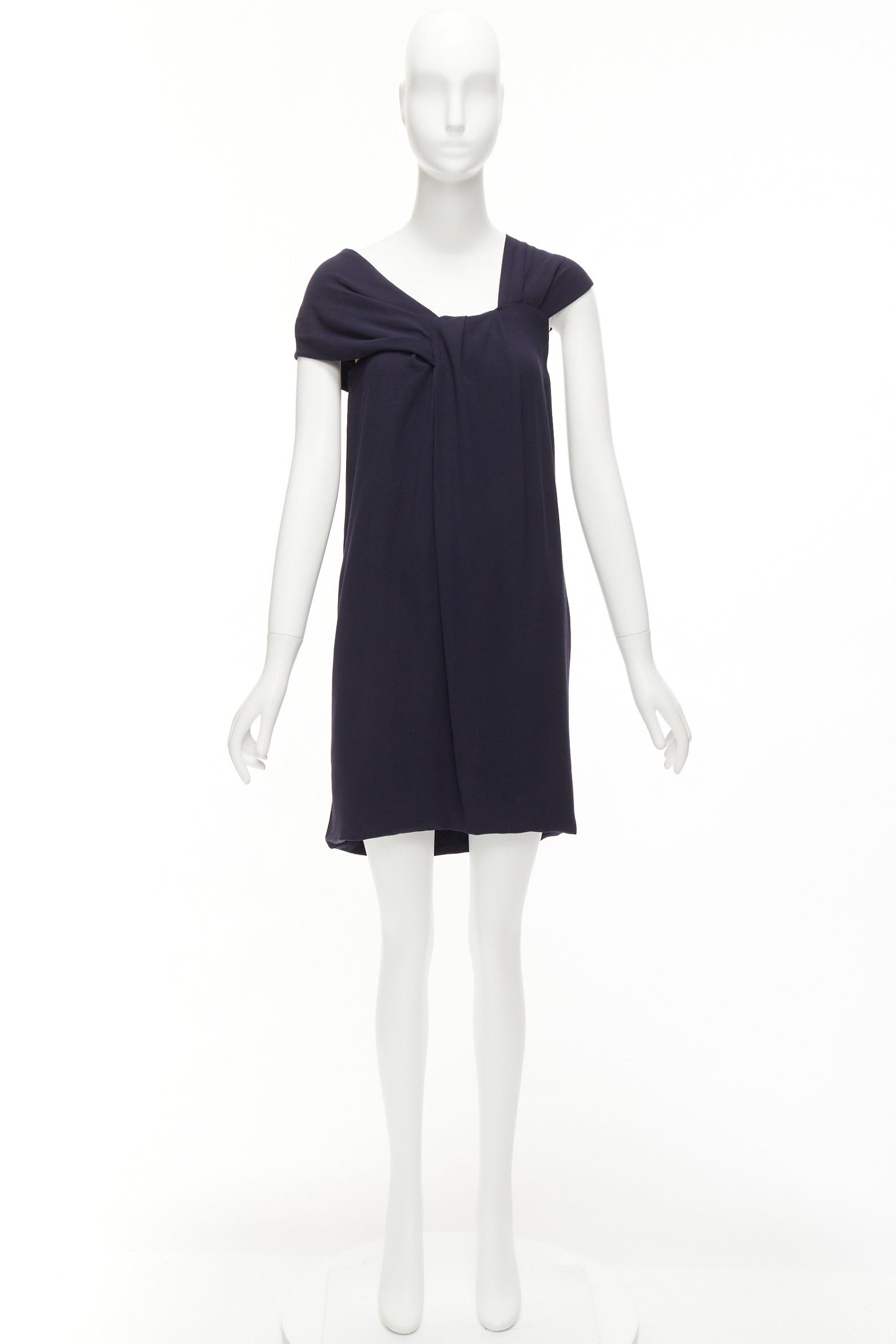 Fendi FENDI navy viscose wool asymmetric pleated collar silk lined mini dress IT38 XS Size XS / US 0-2 / IT 36-38 - 9 Thumbnail
