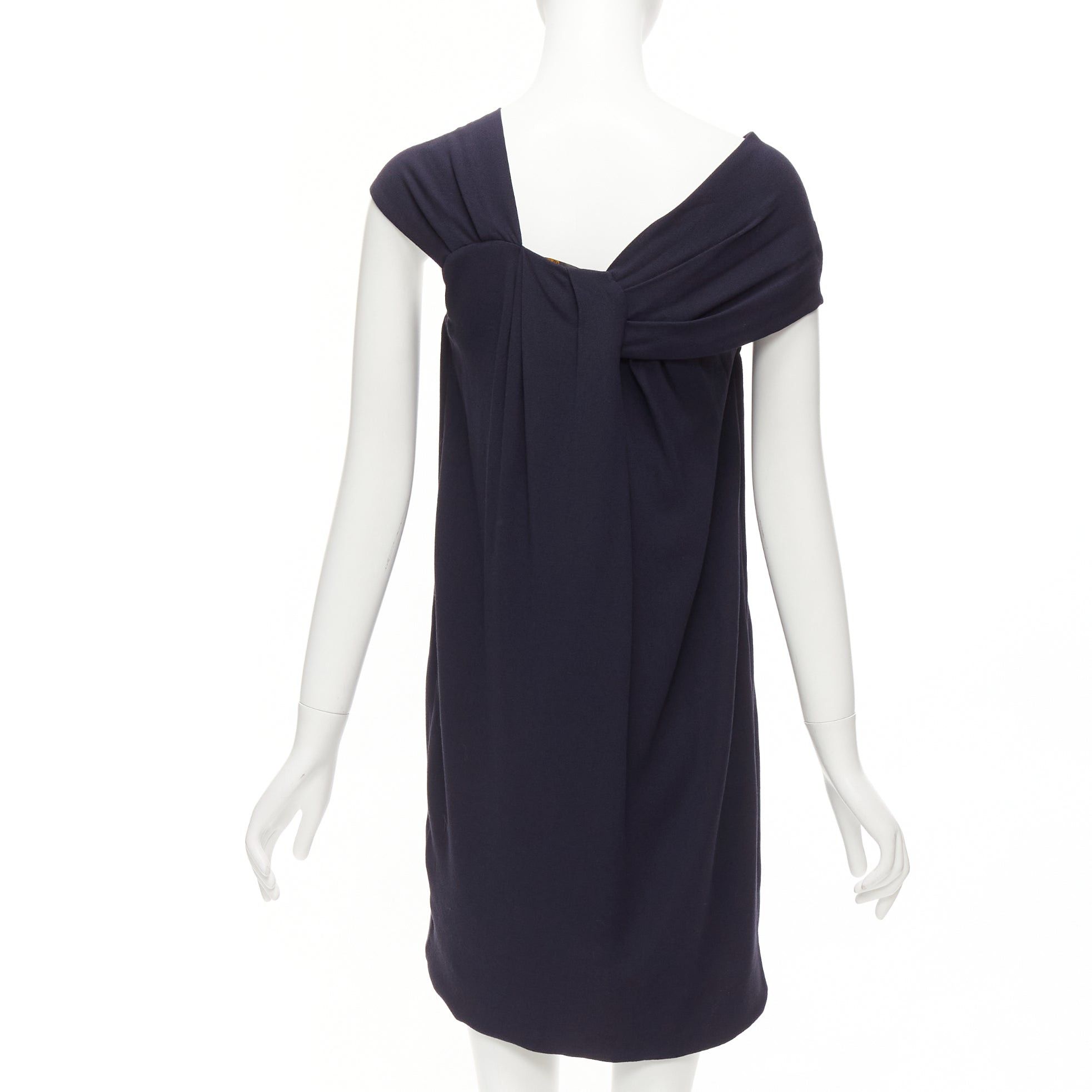 Fendi FENDI navy viscose wool asymmetric pleated collar silk lined mini dress IT38 XS Size XS / US 0-2 / IT 36-38 - 5 Thumbnail