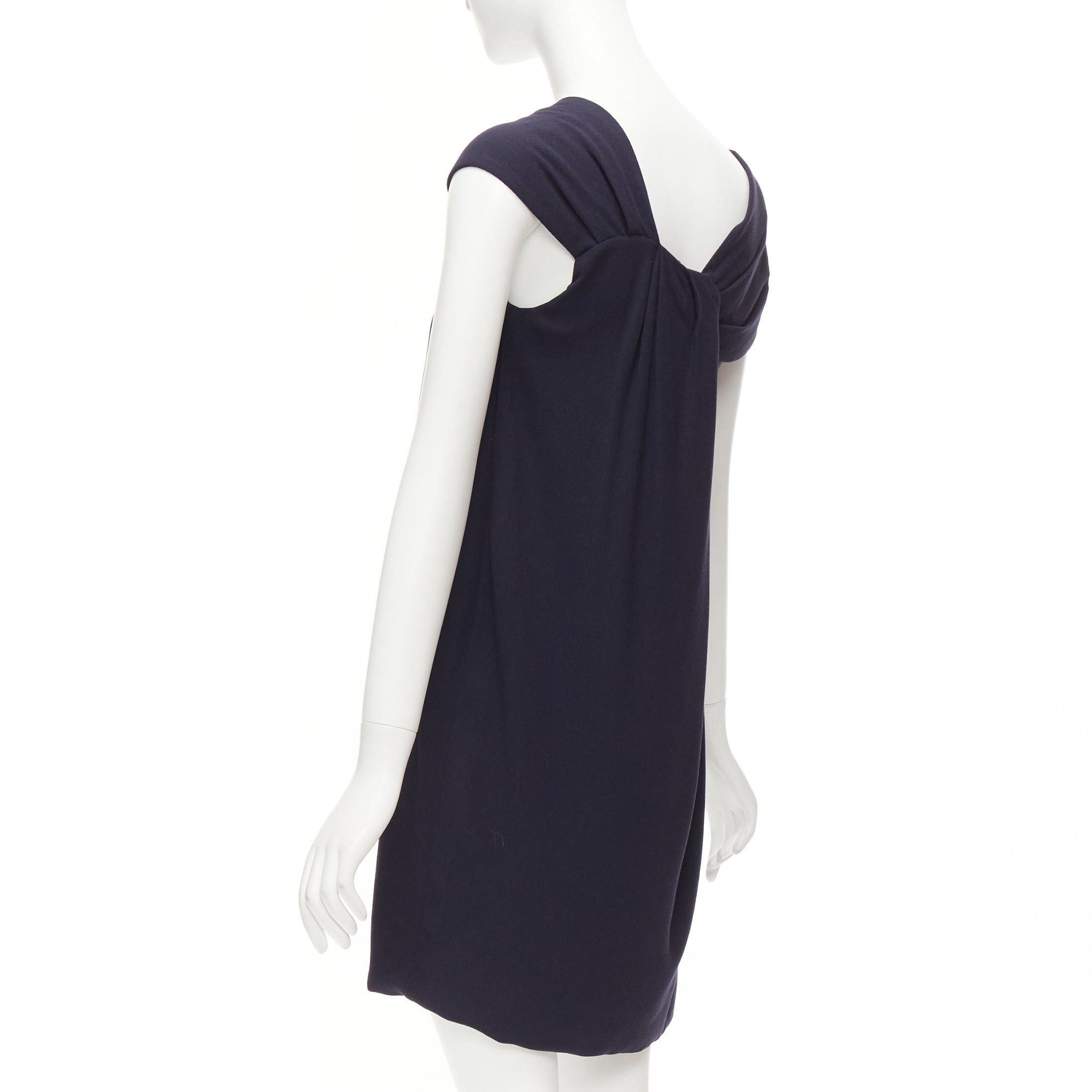 Fendi FENDI navy viscose wool asymmetric pleated collar silk lined mini dress IT38 XS Size XS / US 0-2 / IT 36-38 - 6 Thumbnail