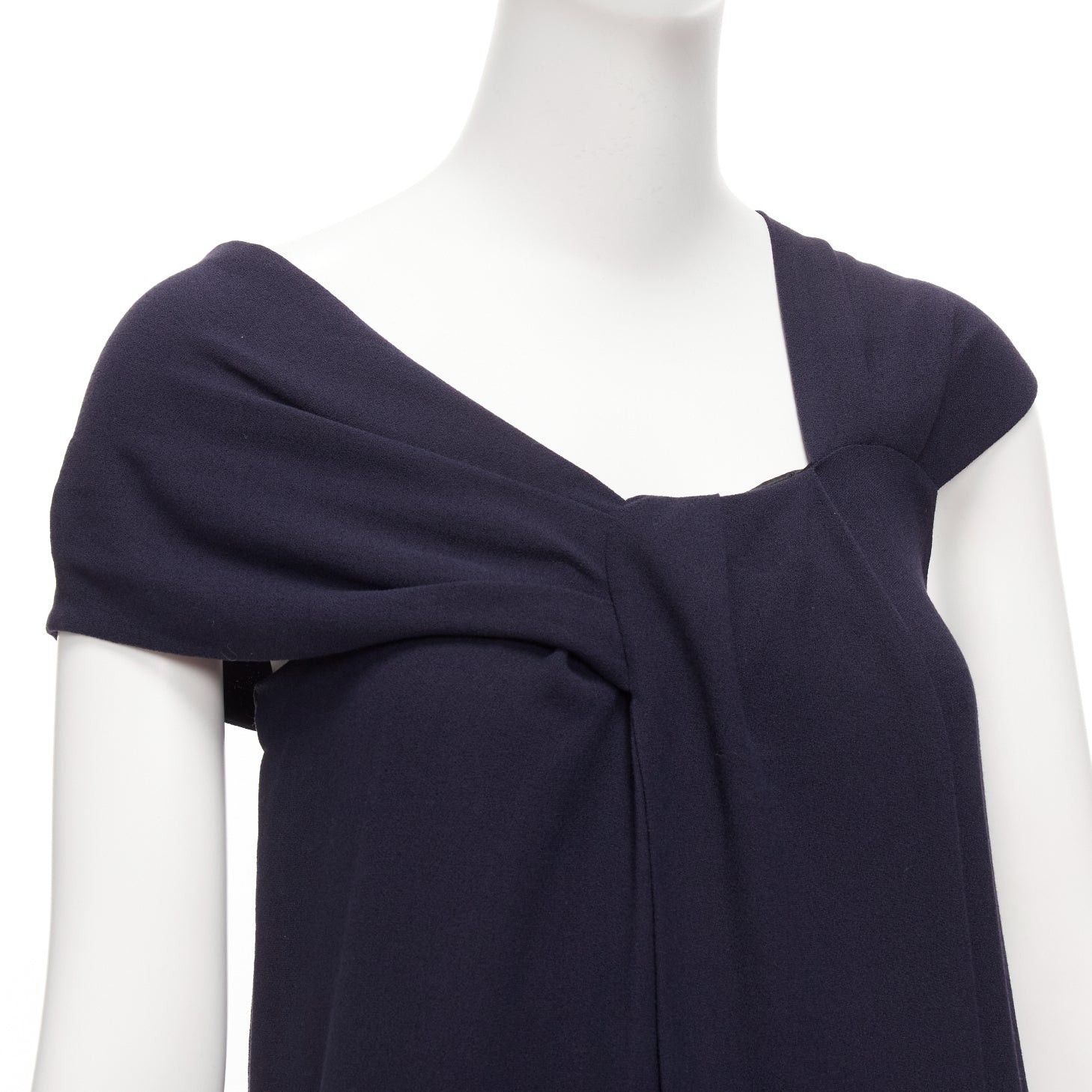 Fendi FENDI navy viscose wool asymmetric pleated collar silk lined mini dress IT38 XS Size XS / US 0-2 / IT 36-38 - 2 Thumbnail