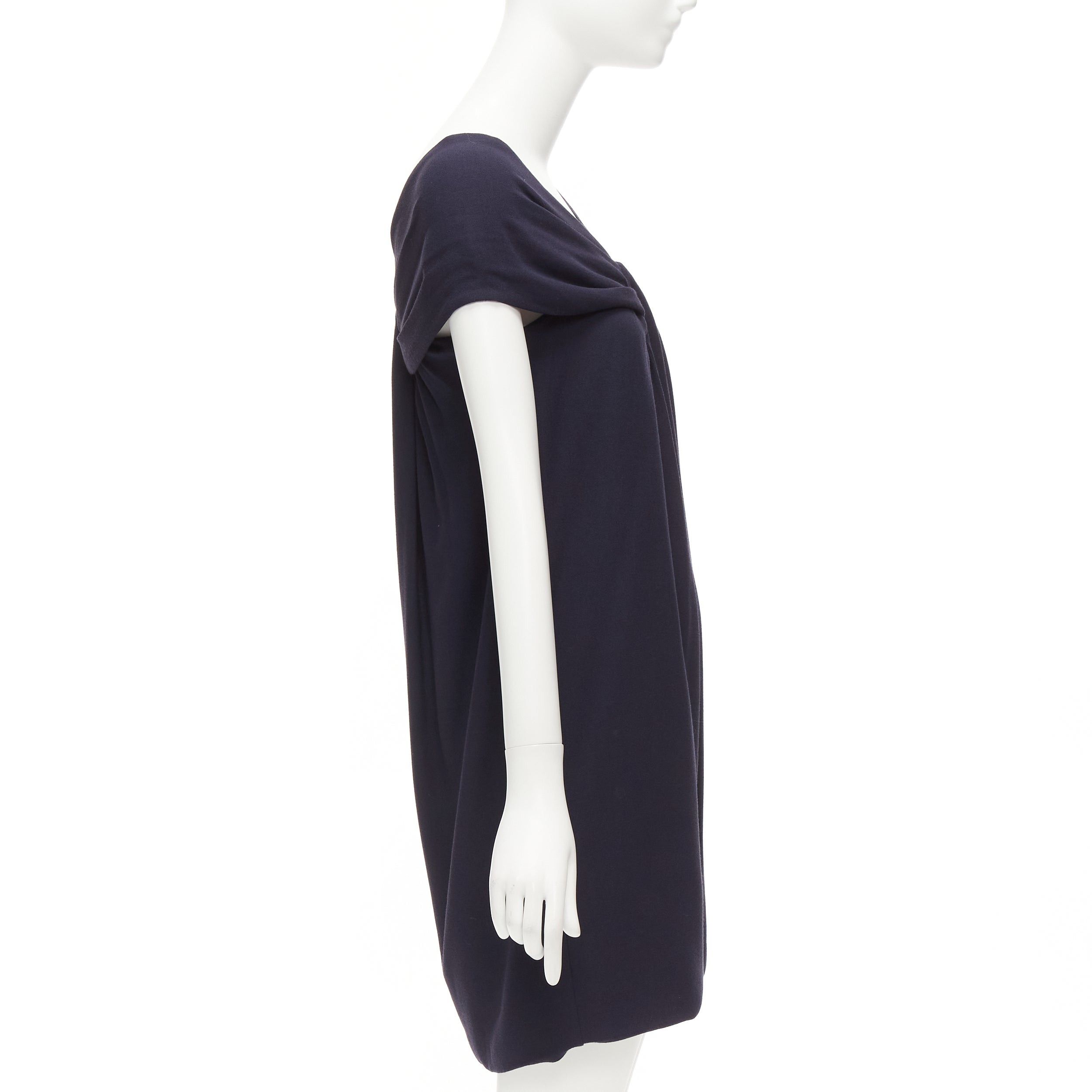 Fendi FENDI navy viscose wool asymmetric pleated collar silk lined mini dress IT38 XS Size XS / US 0-2 / IT 36-38 - 4 Thumbnail