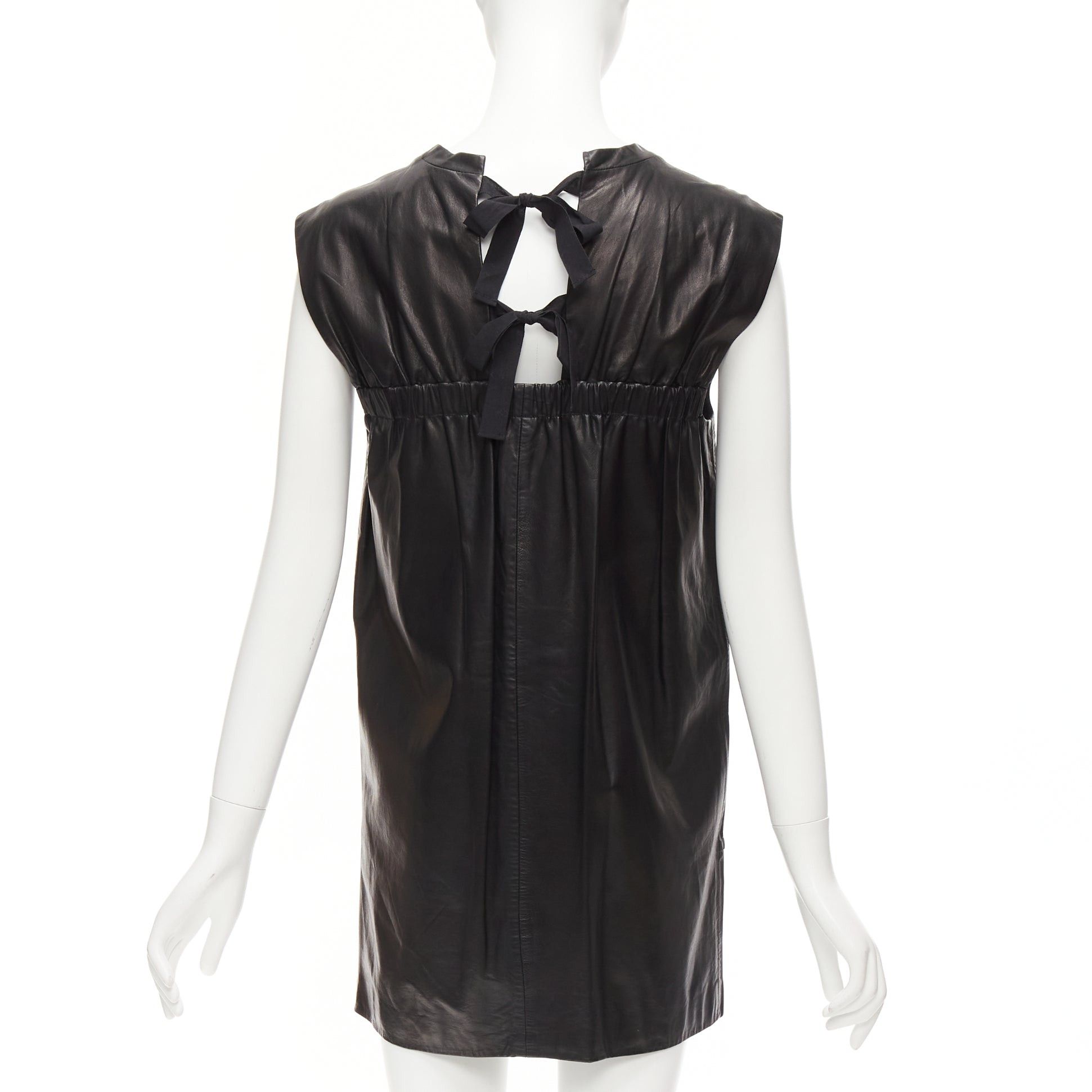 3.1 Phillip Lim 3.1 PHILLIP LIM black leather pocketed slit lace up keyhole mini dress US2 S Size S / US 4 / IT 40 - 5 Thumbnail