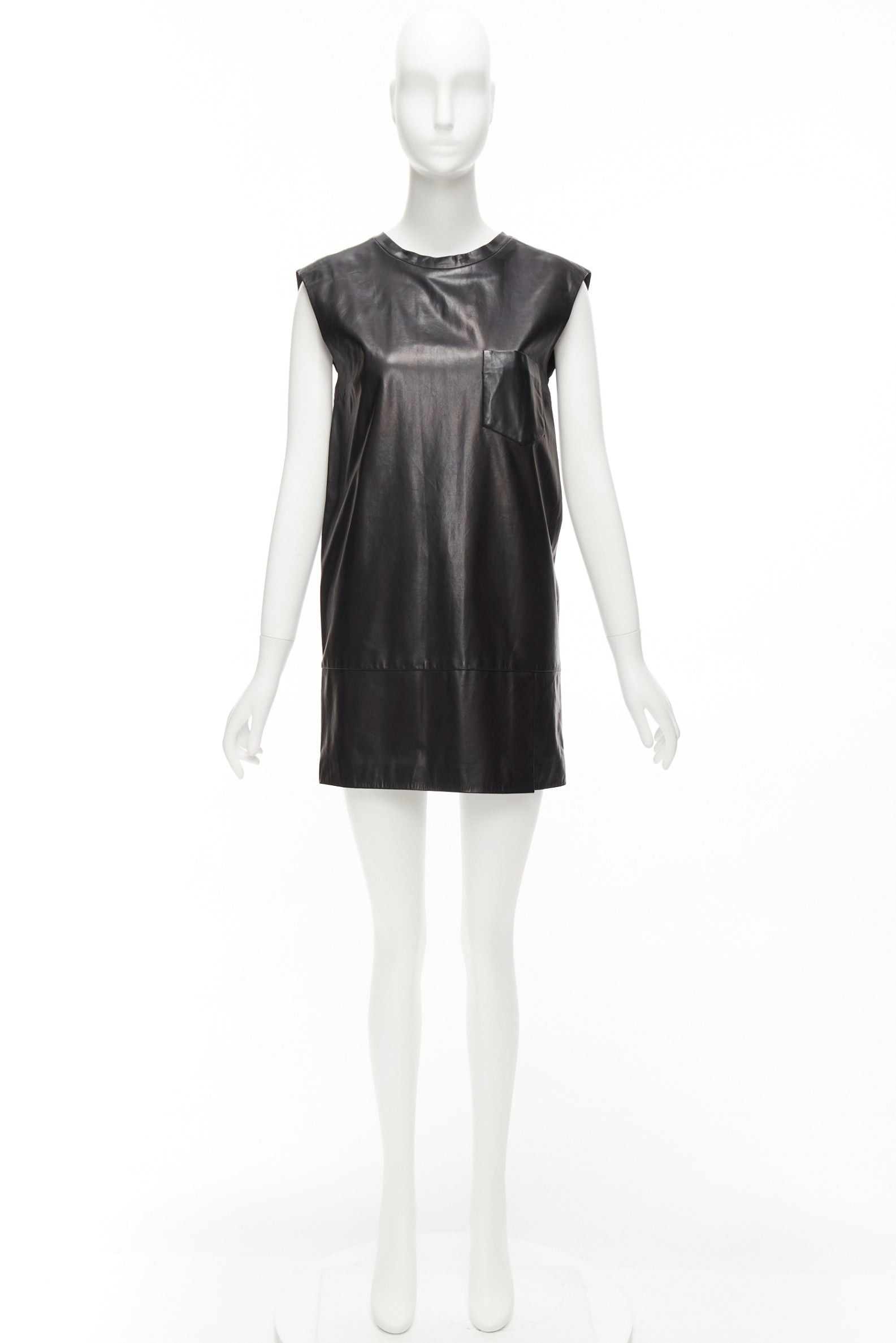 3.1 Phillip Lim 3.1 PHILLIP LIM black leather pocketed slit lace up keyhole mini dress US2 S Size S / US 4 / IT 40 - 9 Thumbnail
