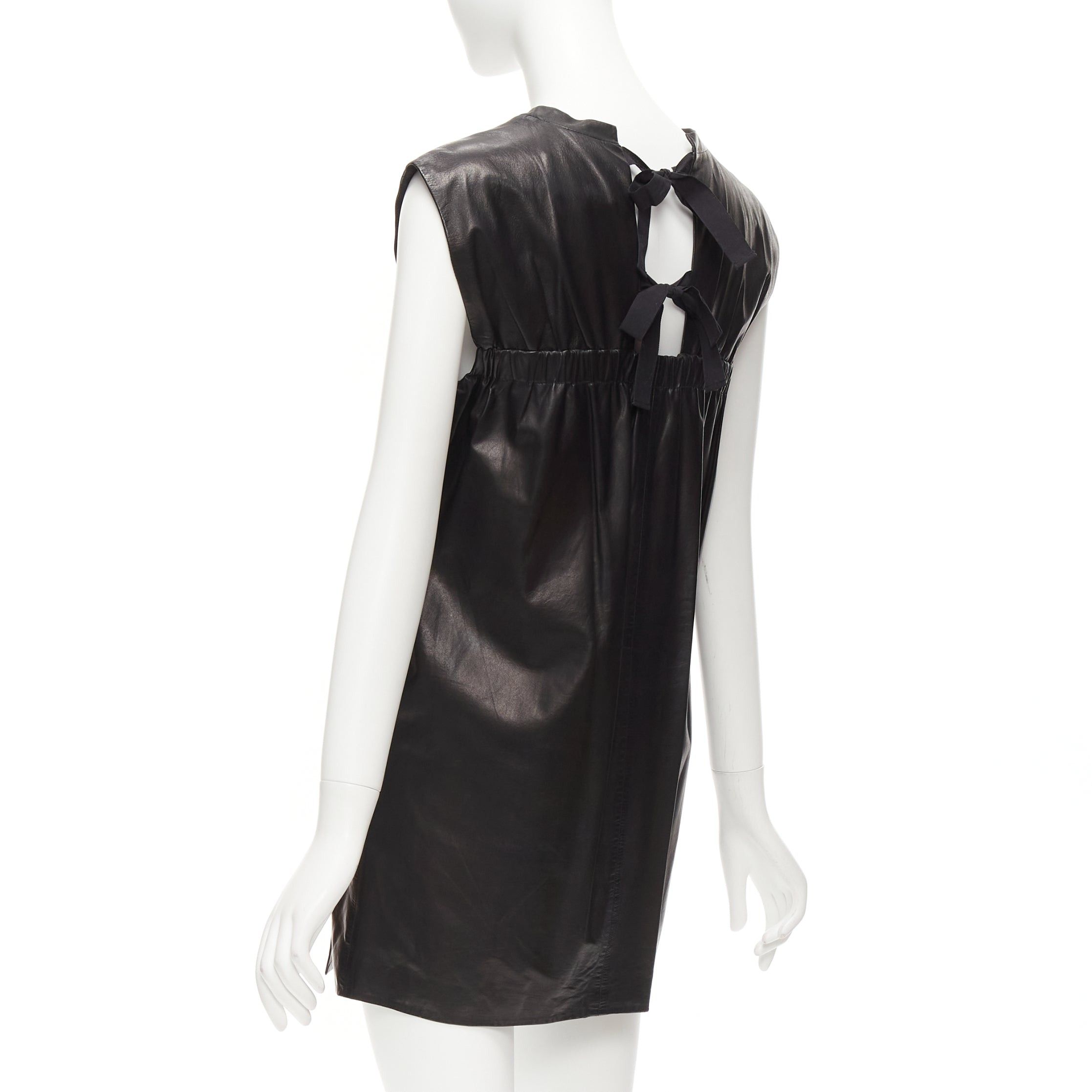 3.1 Phillip Lim 3.1 PHILLIP LIM black leather pocketed slit lace up keyhole mini dress US2 S Size S / US 4 / IT 40 - 6 Thumbnail