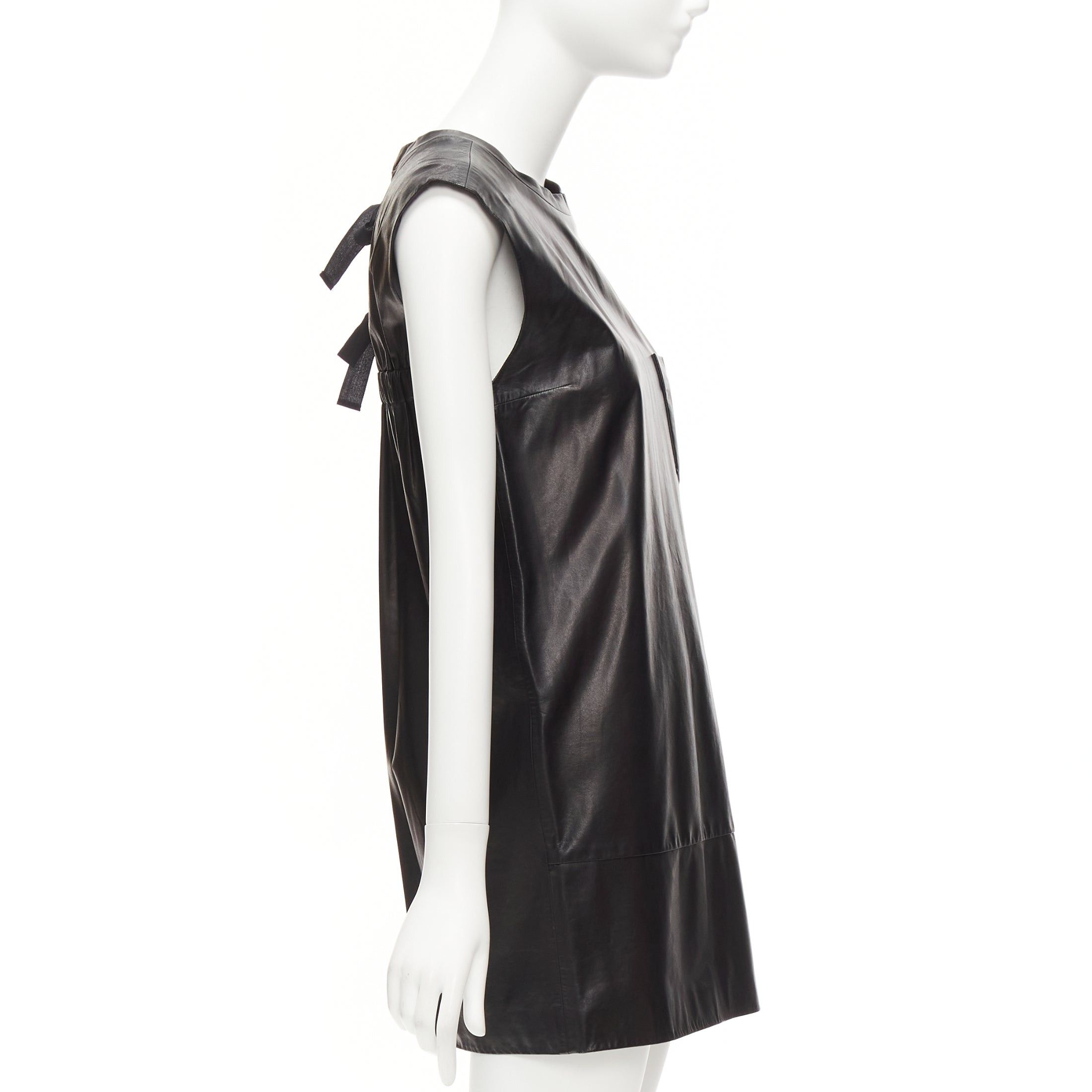3.1 Phillip Lim 3.1 PHILLIP LIM black leather pocketed slit lace up keyhole mini dress US2 S Size S / US 4 / IT 40 - 4 Thumbnail
