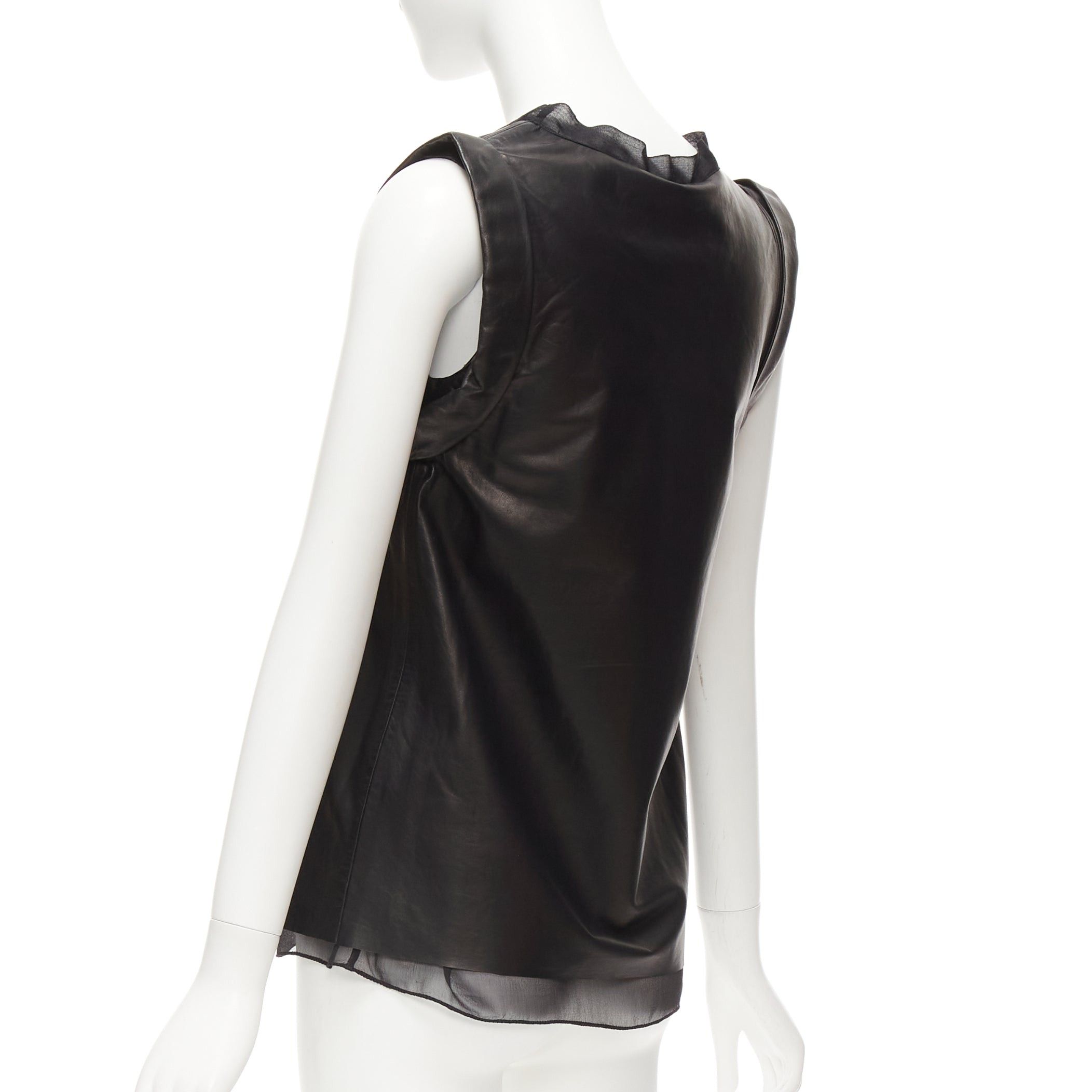 3.1 Phillip Lim 3.1 PHILLIP LIM black leather sheer silk trim folded sleeves tunic top US2 S Size S / US 4 / IT 40 - 6 Thumbnail