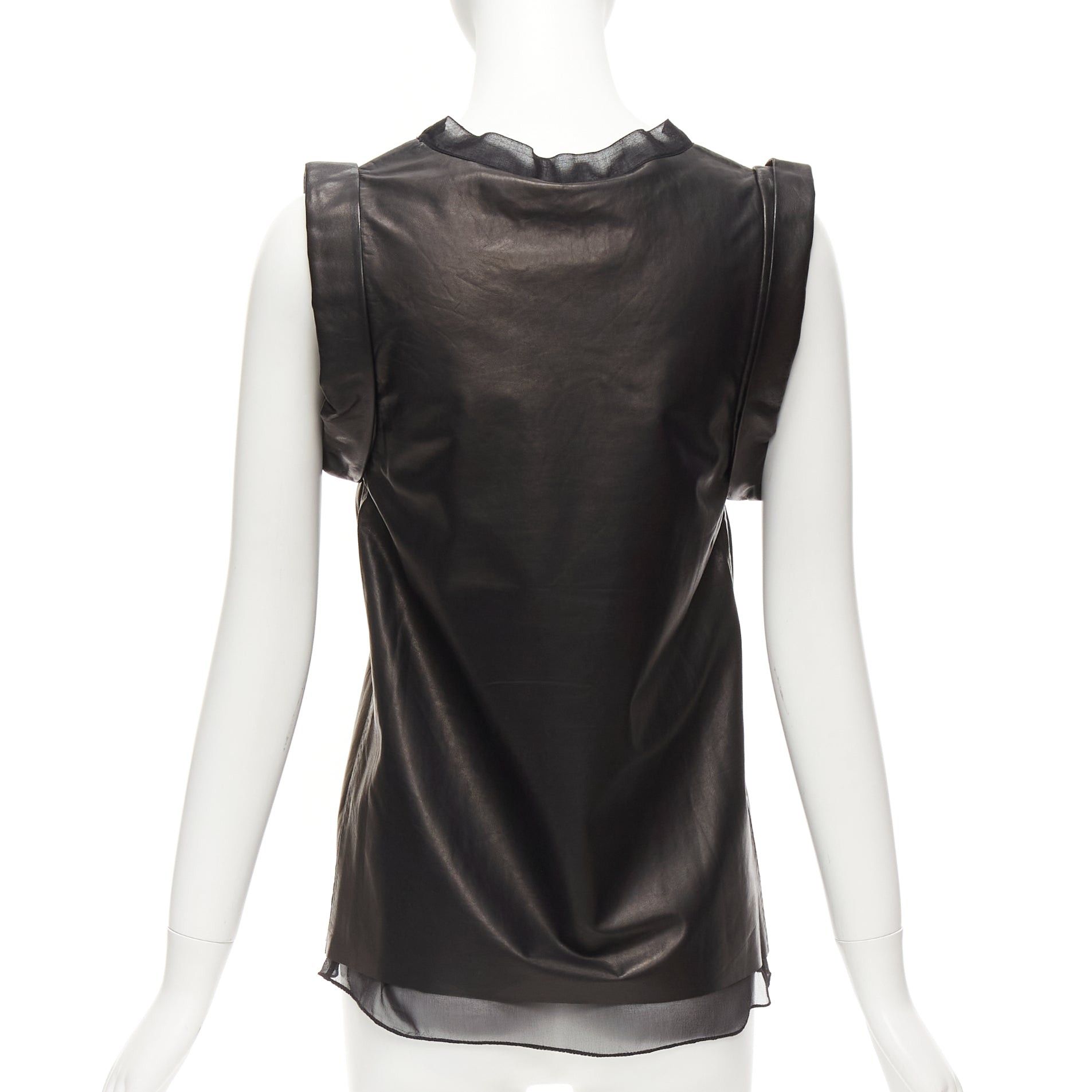 3.1 Phillip Lim 3.1 PHILLIP LIM black leather sheer silk trim folded sleeves tunic top US2 S Size S / US 4 / IT 40 - 5 Thumbnail