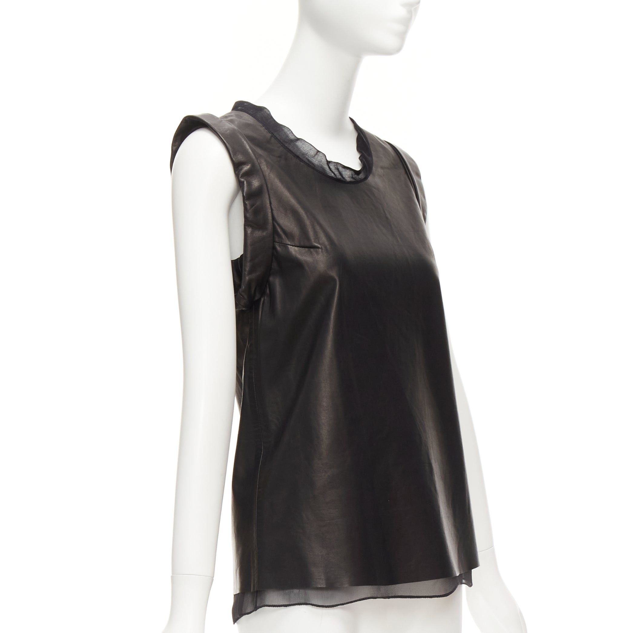 3.1 Phillip Lim 3.1 PHILLIP LIM black leather sheer silk trim folded sleeves tunic top US2 S Size S / US 4 / IT 40 - 3 Thumbnail