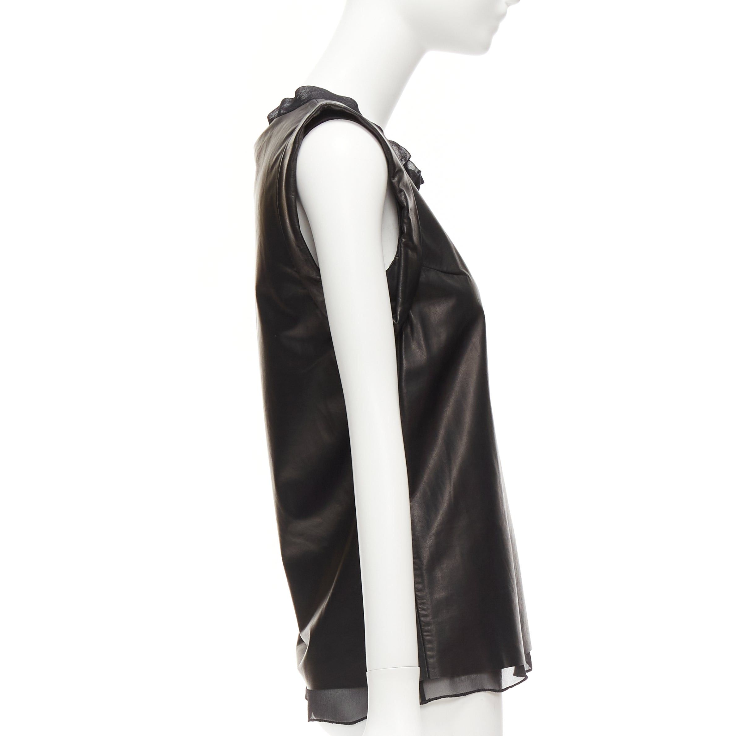 3.1 Phillip Lim 3.1 PHILLIP LIM black leather sheer silk trim folded sleeves tunic top US2 S Size S / US 4 / IT 40 - 4 Thumbnail