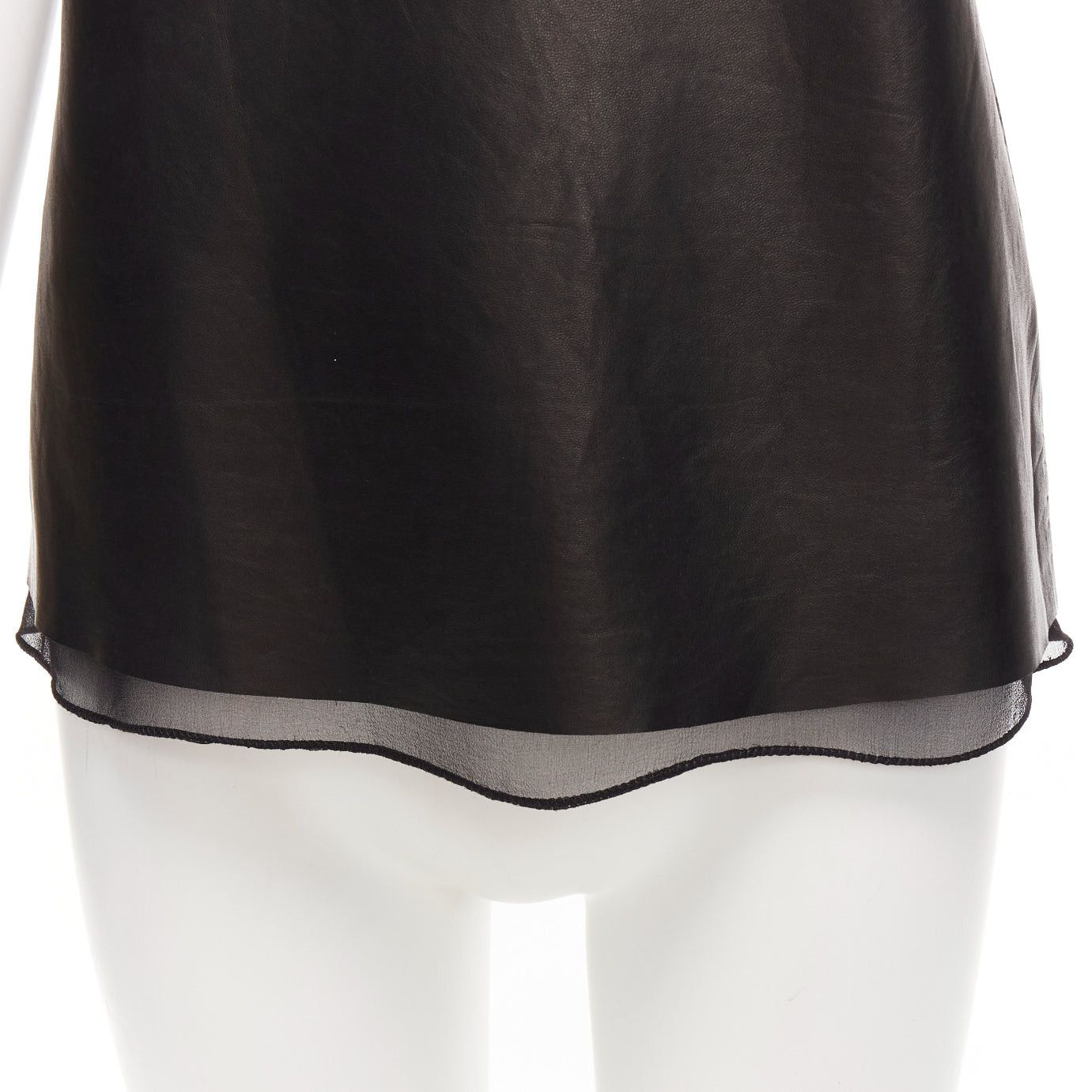 3.1 Phillip Lim 3.1 PHILLIP LIM black leather sheer silk trim folded sleeves tunic top US2 S Size S / US 4 / IT 40 - 7 Thumbnail