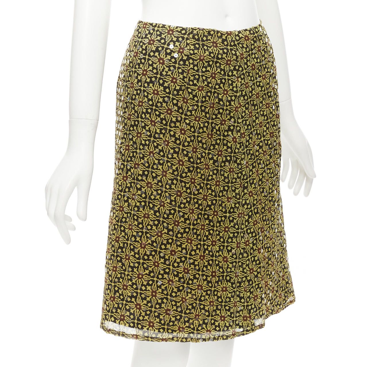 Versus VERSUS Vintage 100% silk yellow black sequins mid rise knee skirt 26" Size 27" / US 4 / IT 40 - 3 Thumbnail