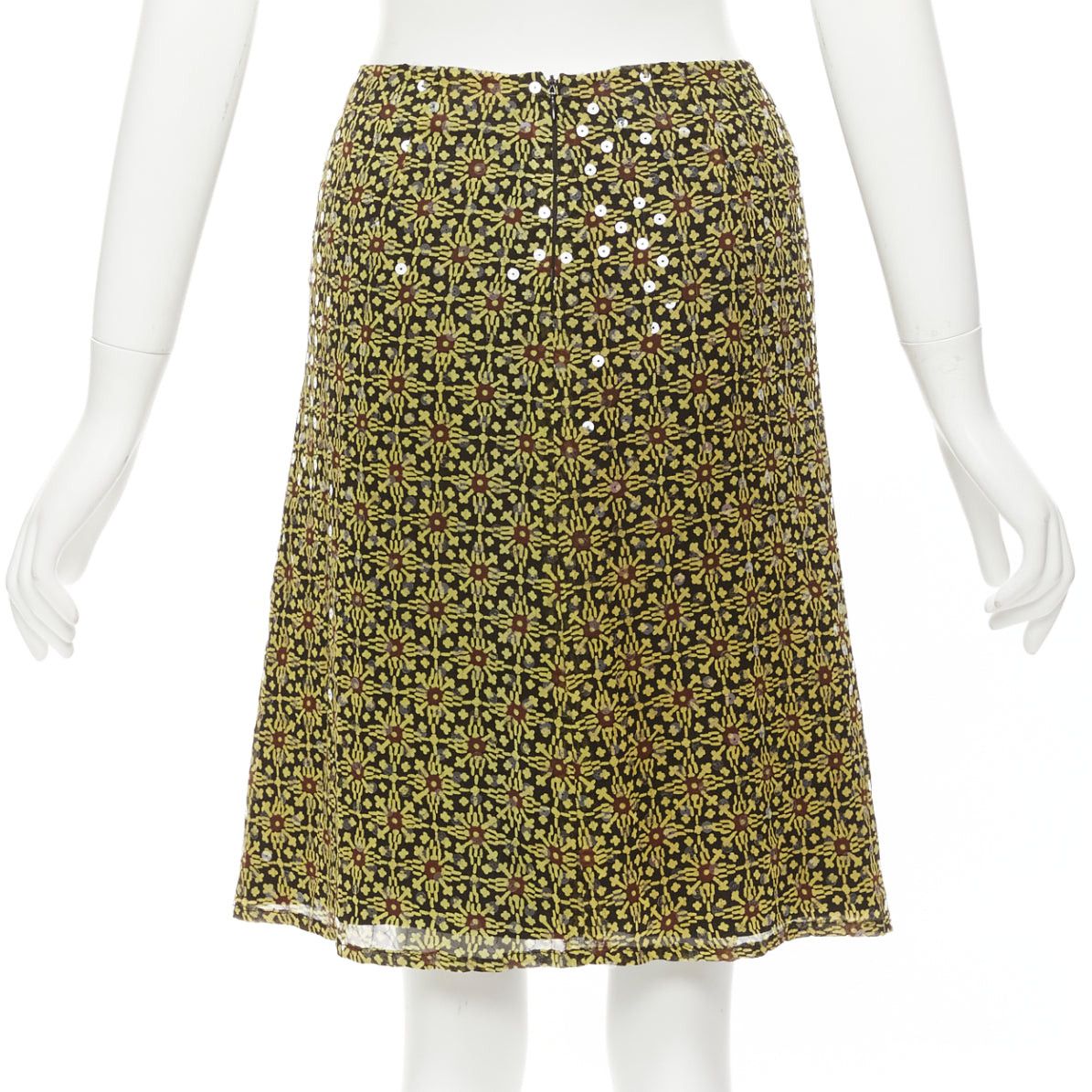 Versus VERSUS Vintage 100% silk yellow black sequins mid rise knee skirt 26" Size 27" / US 4 / IT 40 - 5 Thumbnail