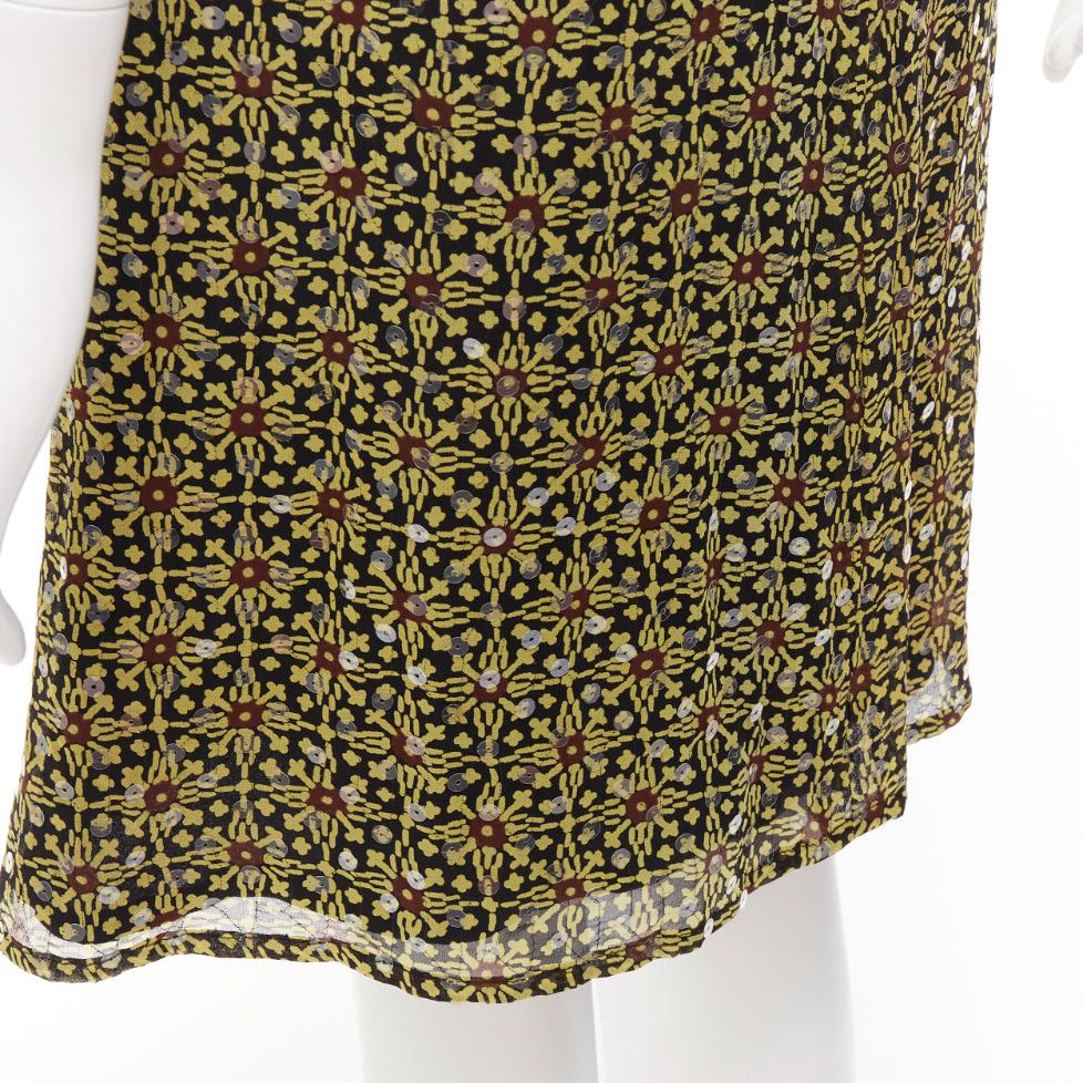 Versus VERSUS Vintage 100% silk yellow black sequins mid rise knee skirt 26" Size 27" / US 4 / IT 40 - 2 Thumbnail
