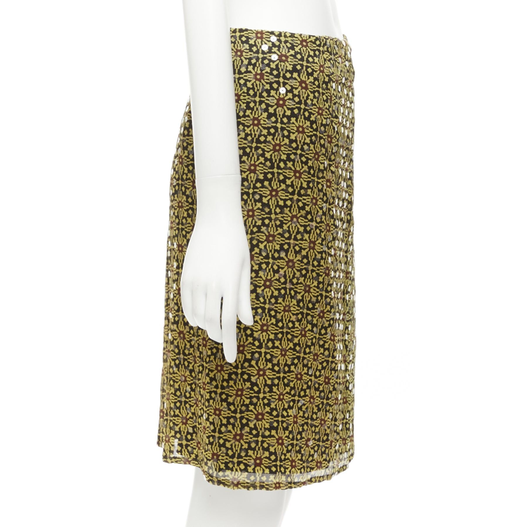Versus VERSUS Vintage 100% silk yellow black sequins mid rise knee skirt 26" Size 27" / US 4 / IT 40 - 4 Thumbnail