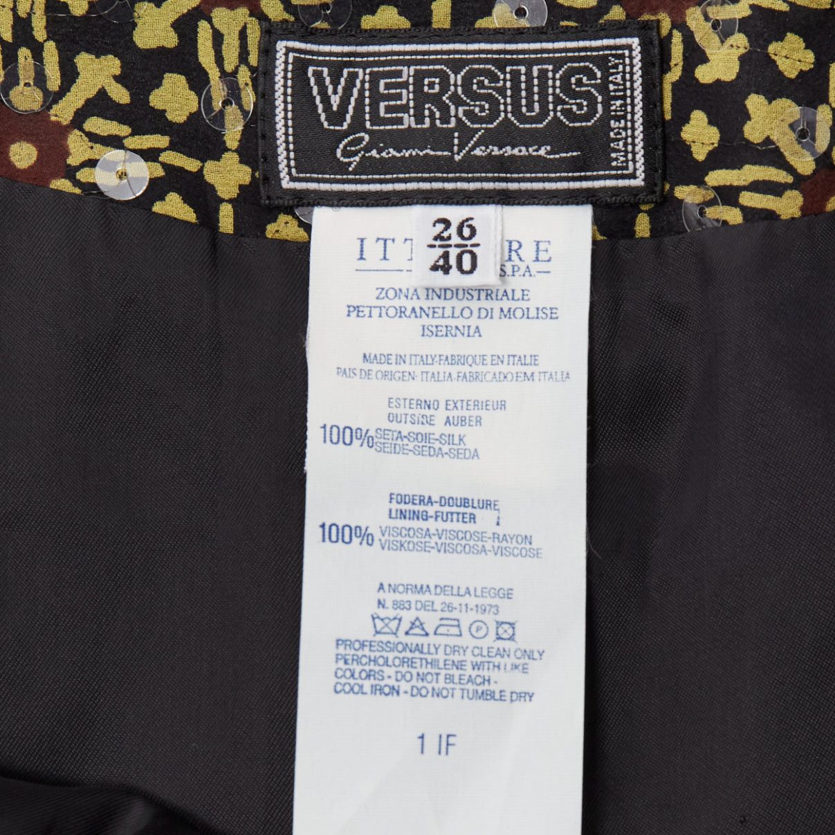 Versus VERSUS Vintage 100% silk yellow black sequins mid rise knee skirt 26" Size 27" / US 4 / IT 40 - 8 Thumbnail