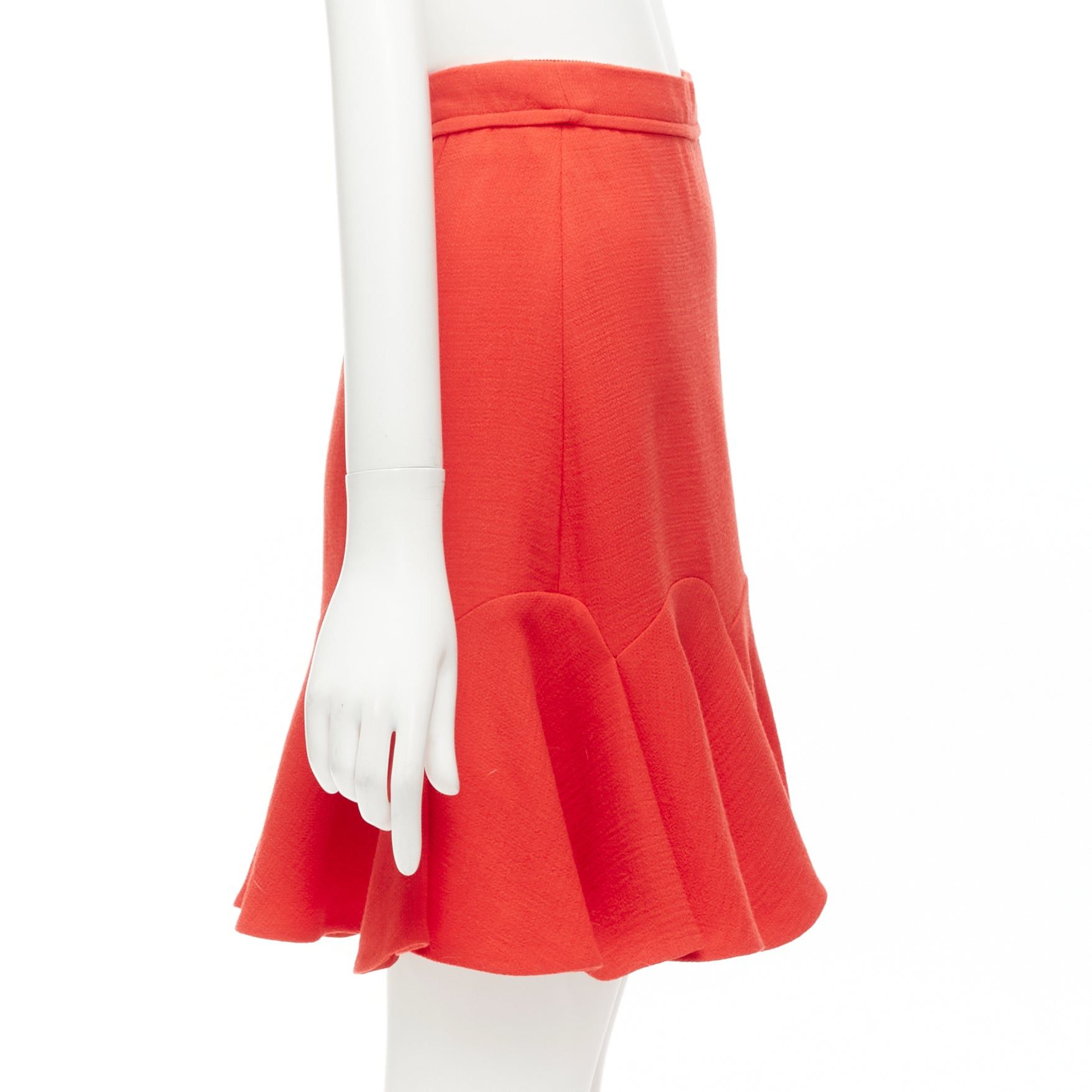 Carven CARVEN coral orange viscose virgin wool frill hem mini skirt IT38 XS Size 26" / US 2 / IT 38 - 4 Thumbnail