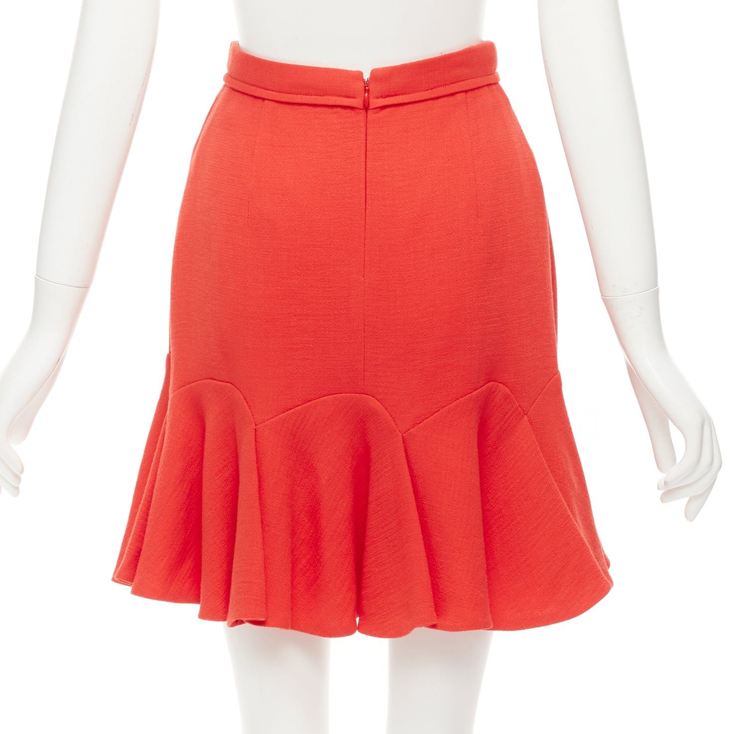 Carven CARVEN coral orange viscose virgin wool frill hem mini skirt IT38 XS Size 26" / US 2 / IT 38 - 5 Thumbnail