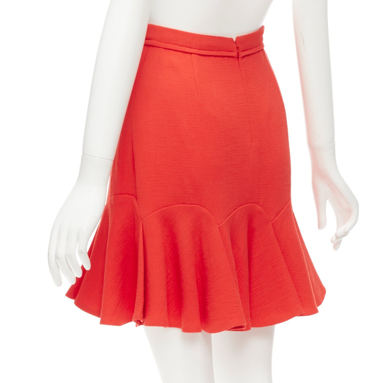 Carven CARVEN coral orange viscose virgin wool frill hem mini skirt IT38 XS Size 26" / US 2 / IT 38 - 6 Thumbnail