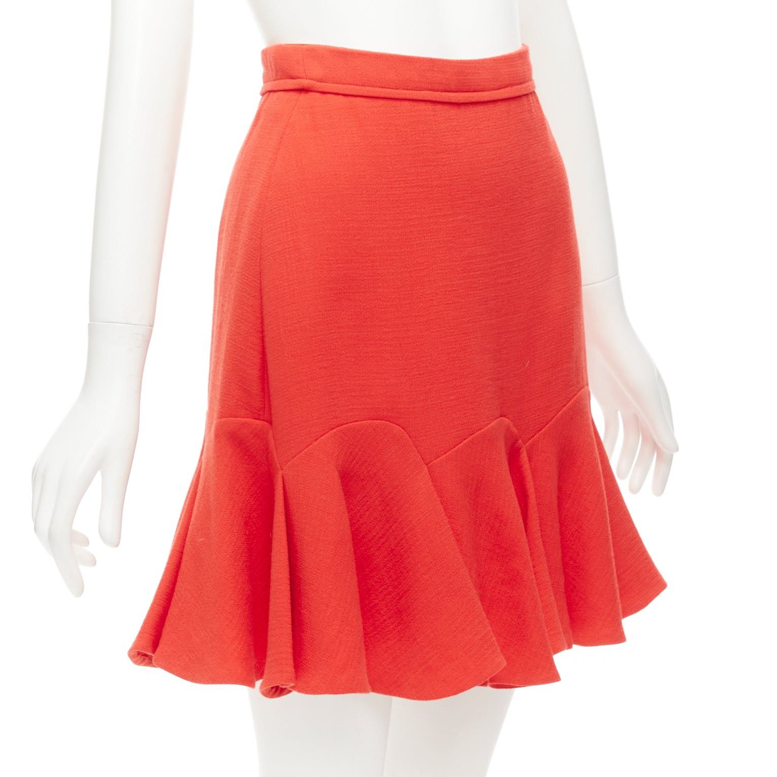 Carven CARVEN coral orange viscose virgin wool frill hem mini skirt IT38 XS Size 26" / US 2 / IT 38 - 3 Thumbnail