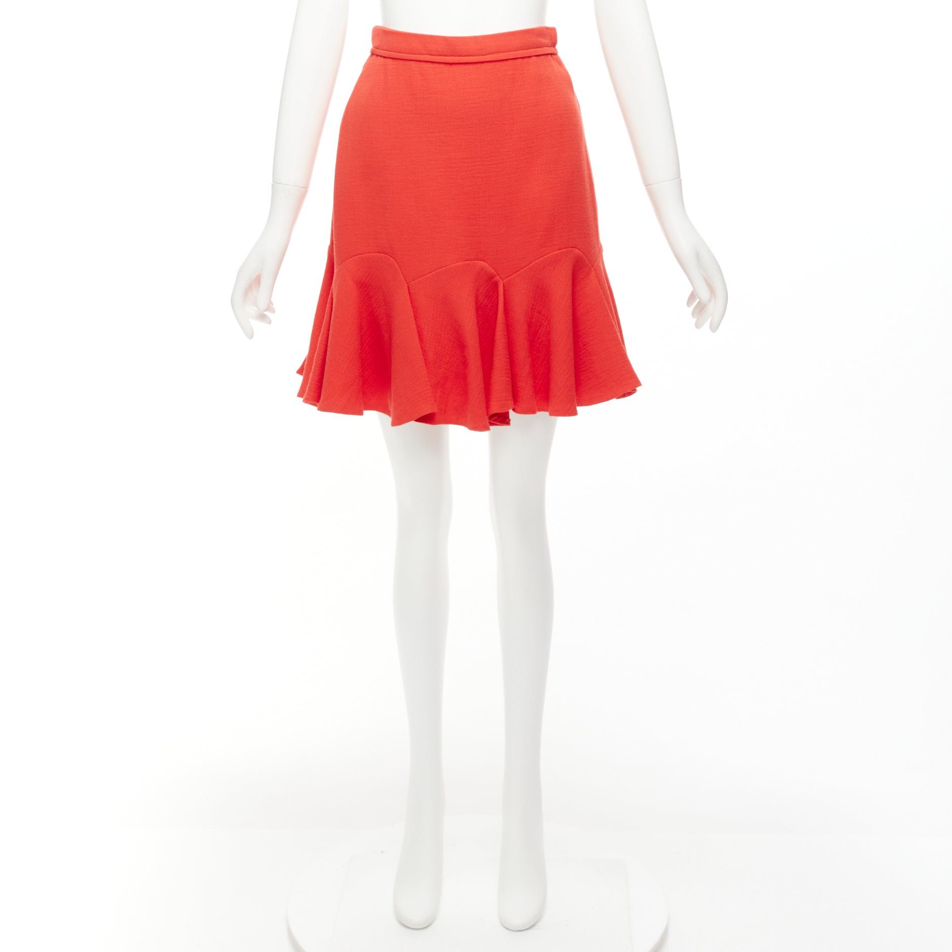 Carven CARVEN coral orange viscose virgin wool frill hem mini skirt IT38 XS Size 26" / US 2 / IT 38 - 9 Thumbnail